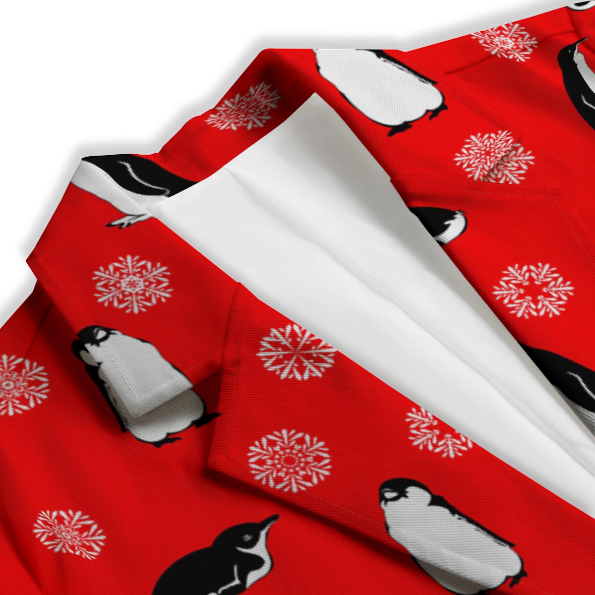 Penguin Red Snow Print Pattern Women's Blazer-grizzshop