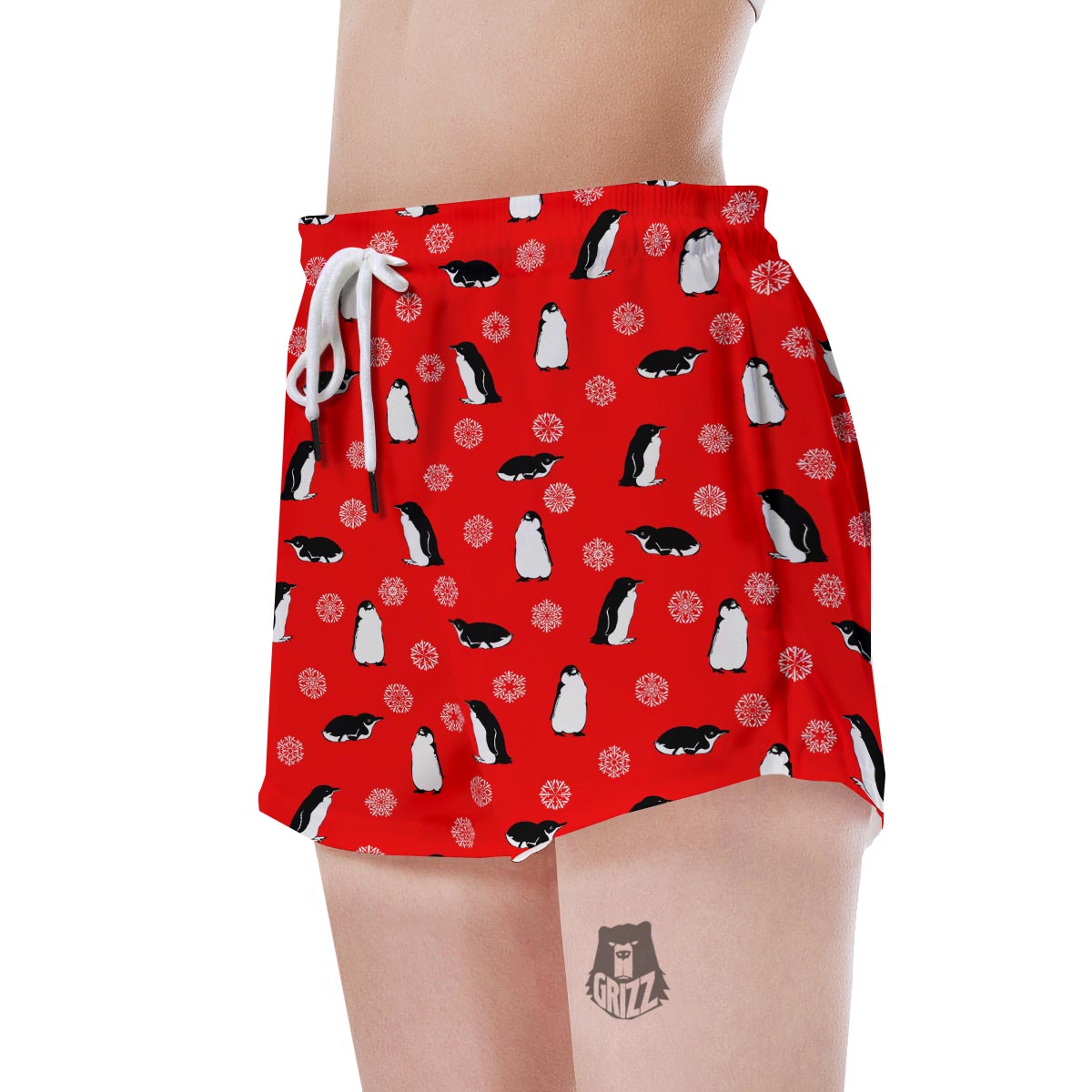 Penguin Red Snow Print Pattern Women's Shorts-grizzshop