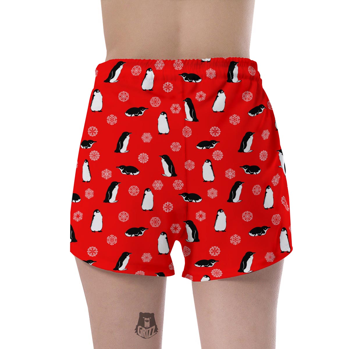 Penguin Red Snow Print Pattern Women's Shorts-grizzshop