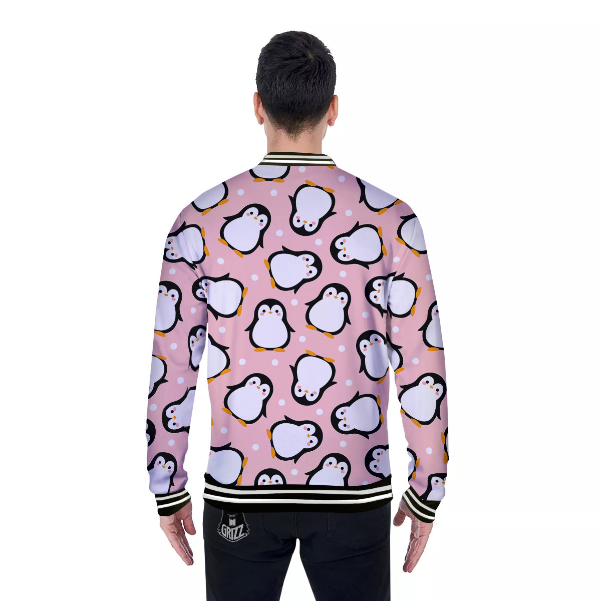 Penguin Xmas Print Pattern Baseball Jacket-grizzshop