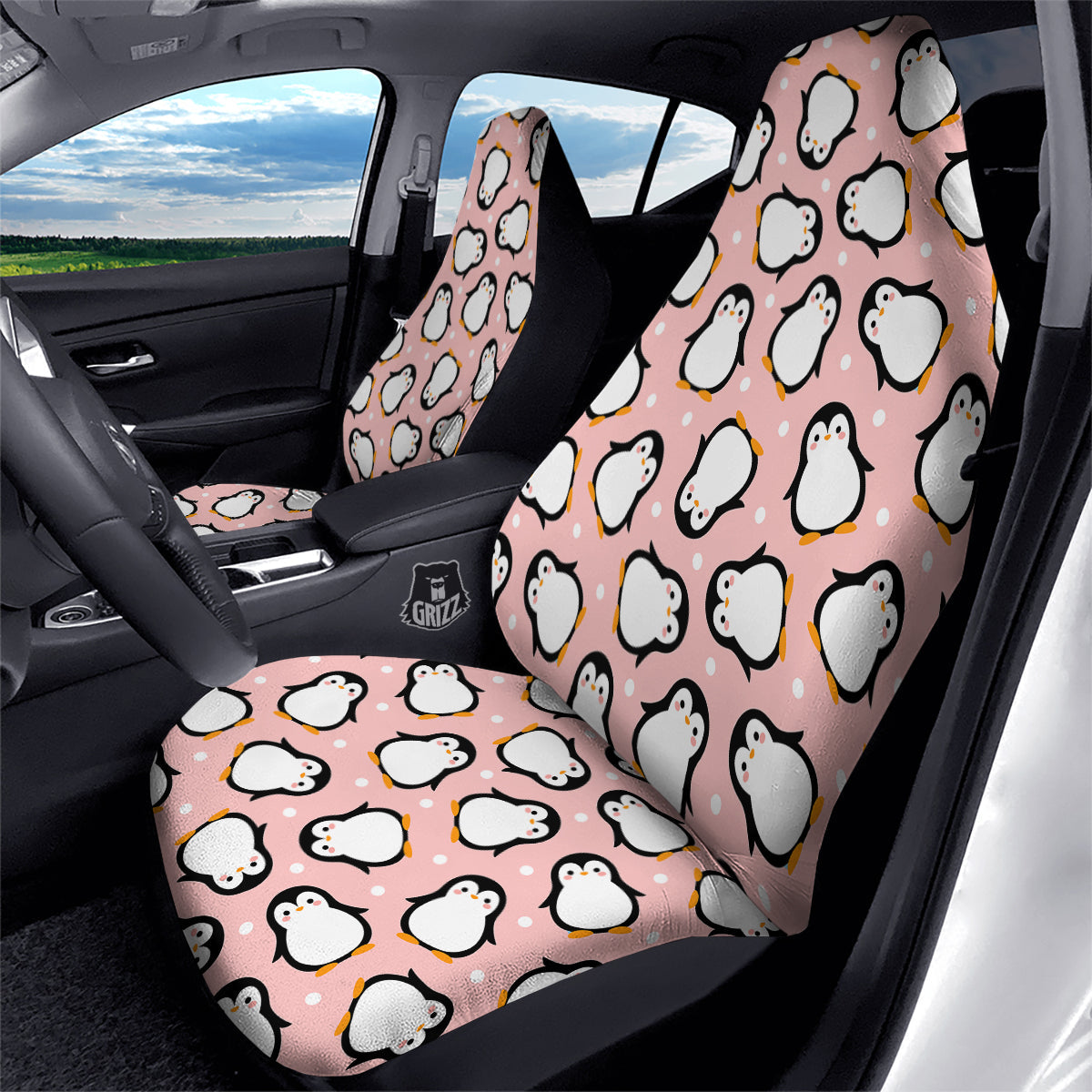 Penguin Xmas Print Pattern Car Seat Covers-grizzshop