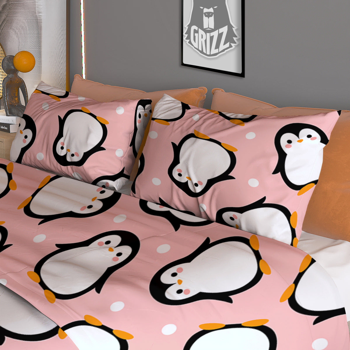 Penguin Xmas Print Pattern Duvet Cover Bedding Set