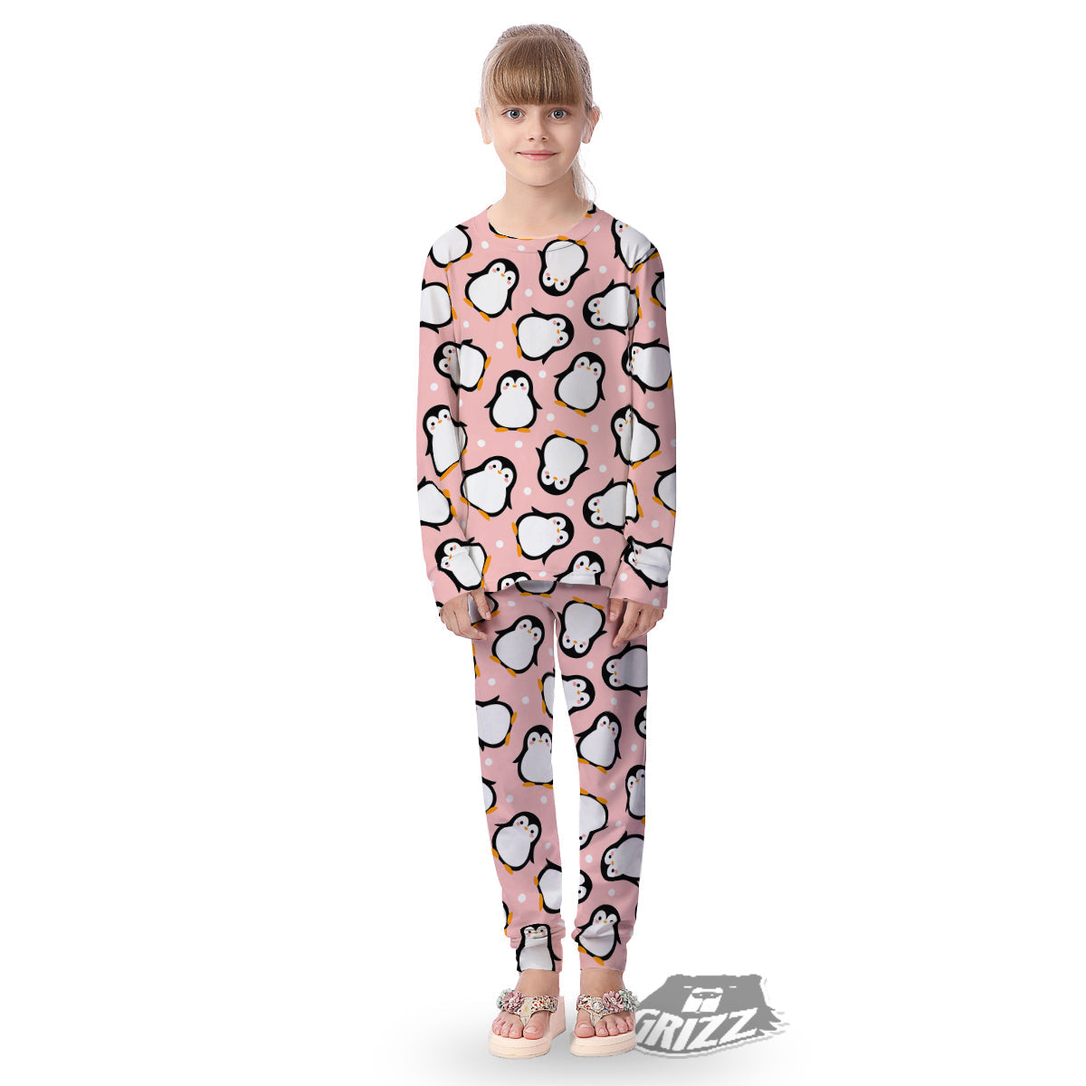 Penguin Xmas Print Pattern Kid's Pajamas-grizzshop