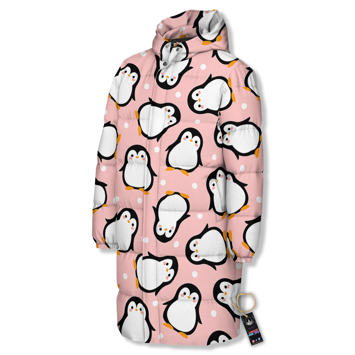 Penguin Xmas Print Pattern Long Down Jacket-grizzshop