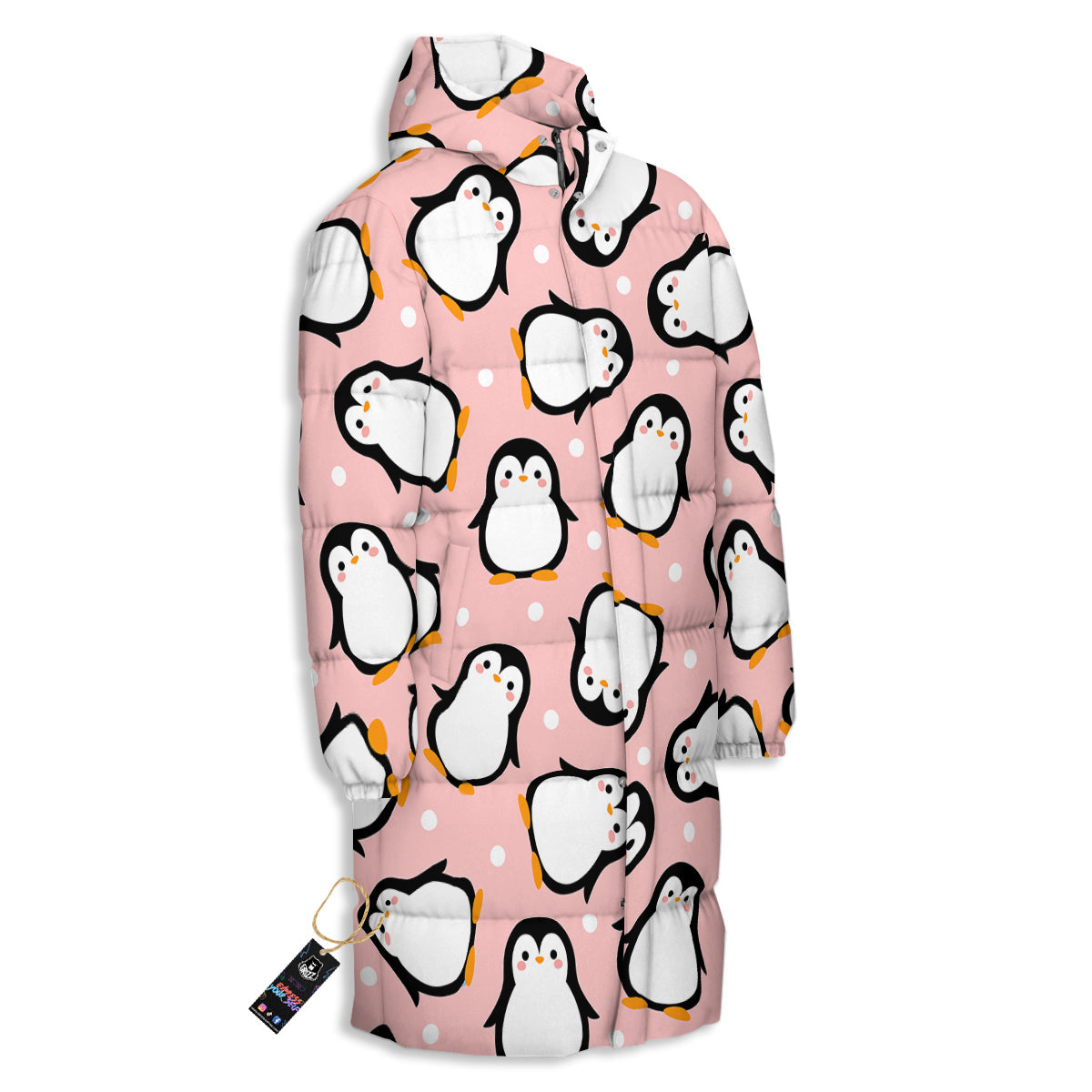 Penguin Xmas Print Pattern Long Down Jacket-grizzshop