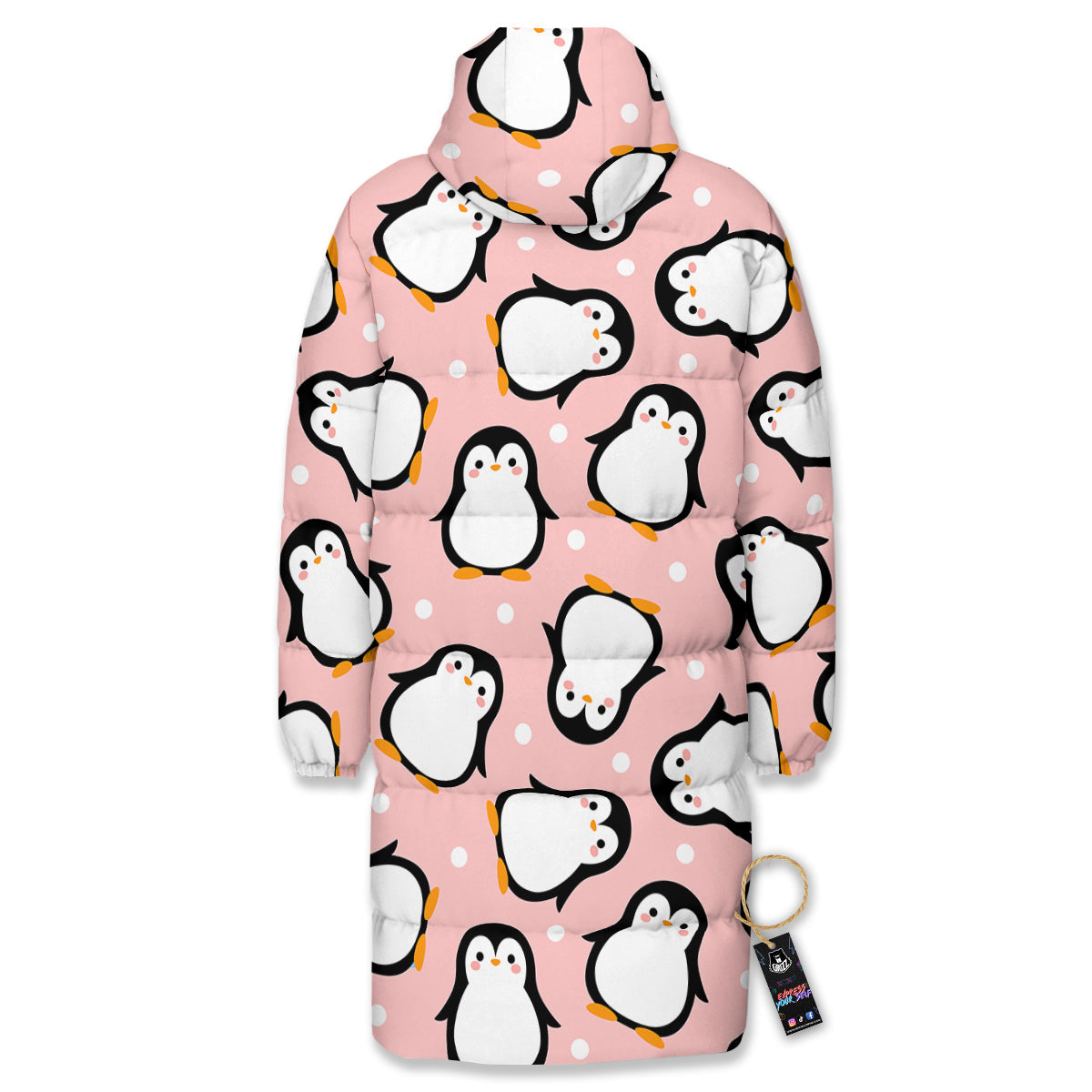Penguin Xmas Print Pattern Long Down Jacket-grizzshop