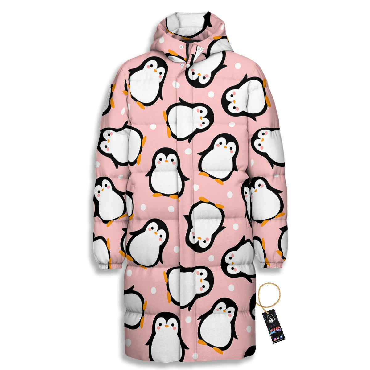 Penguin Xmas Print Pattern Long Down Jacket-grizzshop