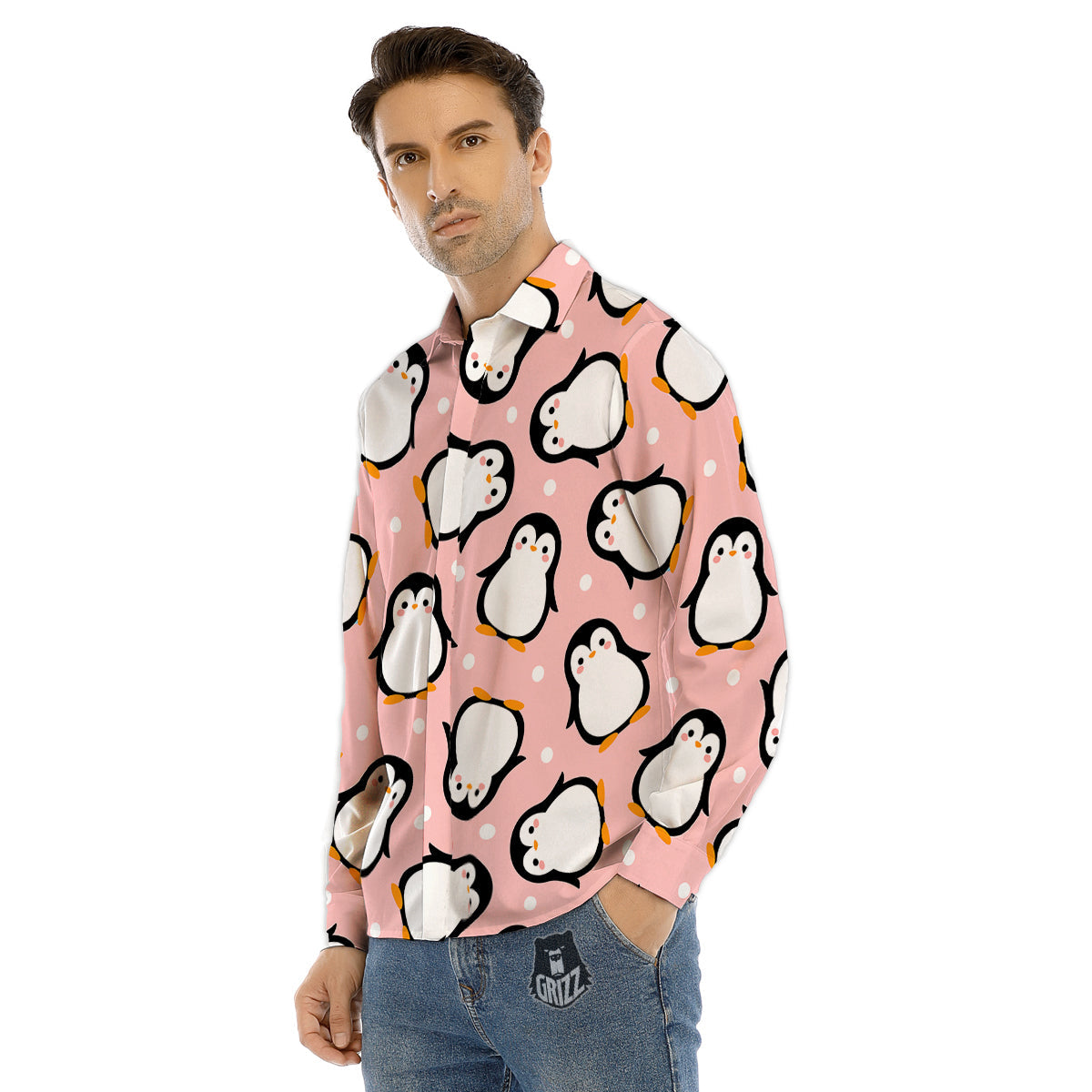 Penguin Xmas Print Pattern Men's Dress Shirts-grizzshop