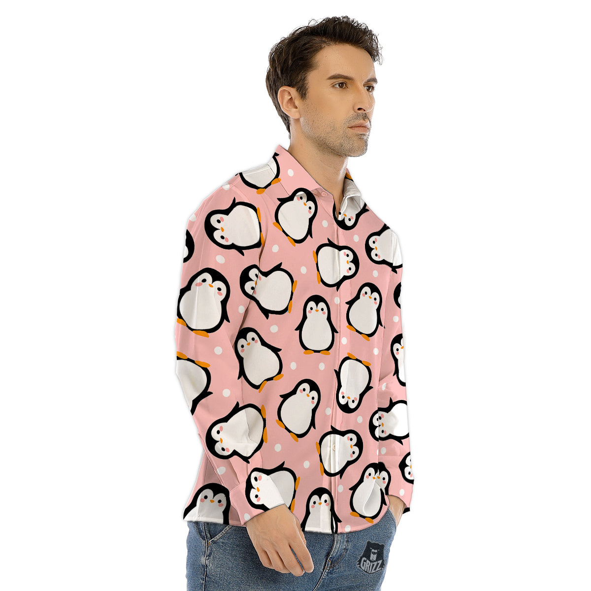 Penguin Xmas Print Pattern Men's Dress Shirts-grizzshop