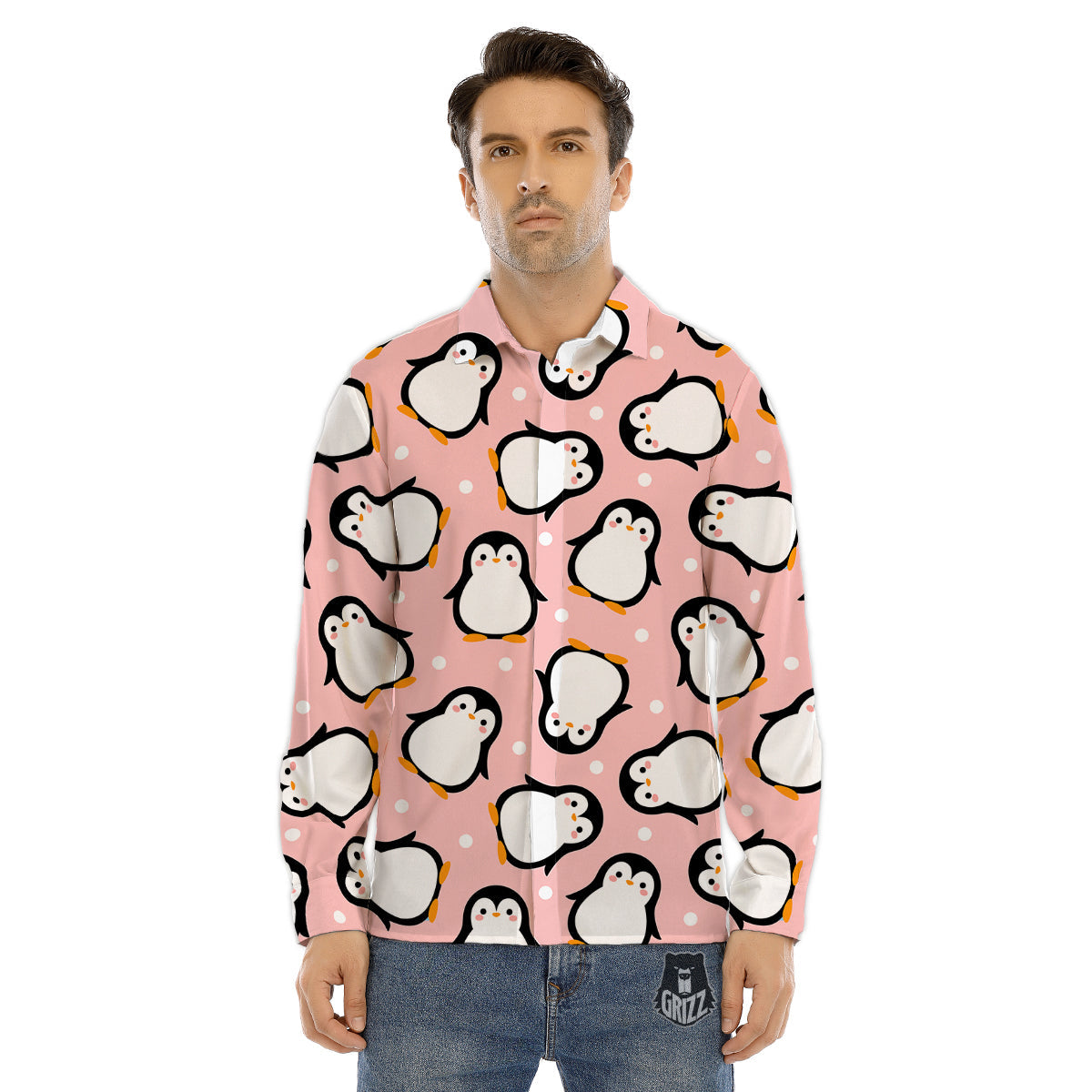 Penguin Xmas Print Pattern Men's Dress Shirts-grizzshop