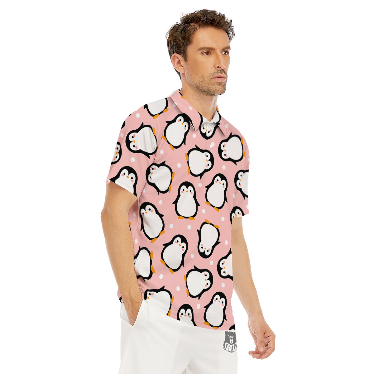 Penguin Xmas Print Pattern Men's Golf Shirts-grizzshop