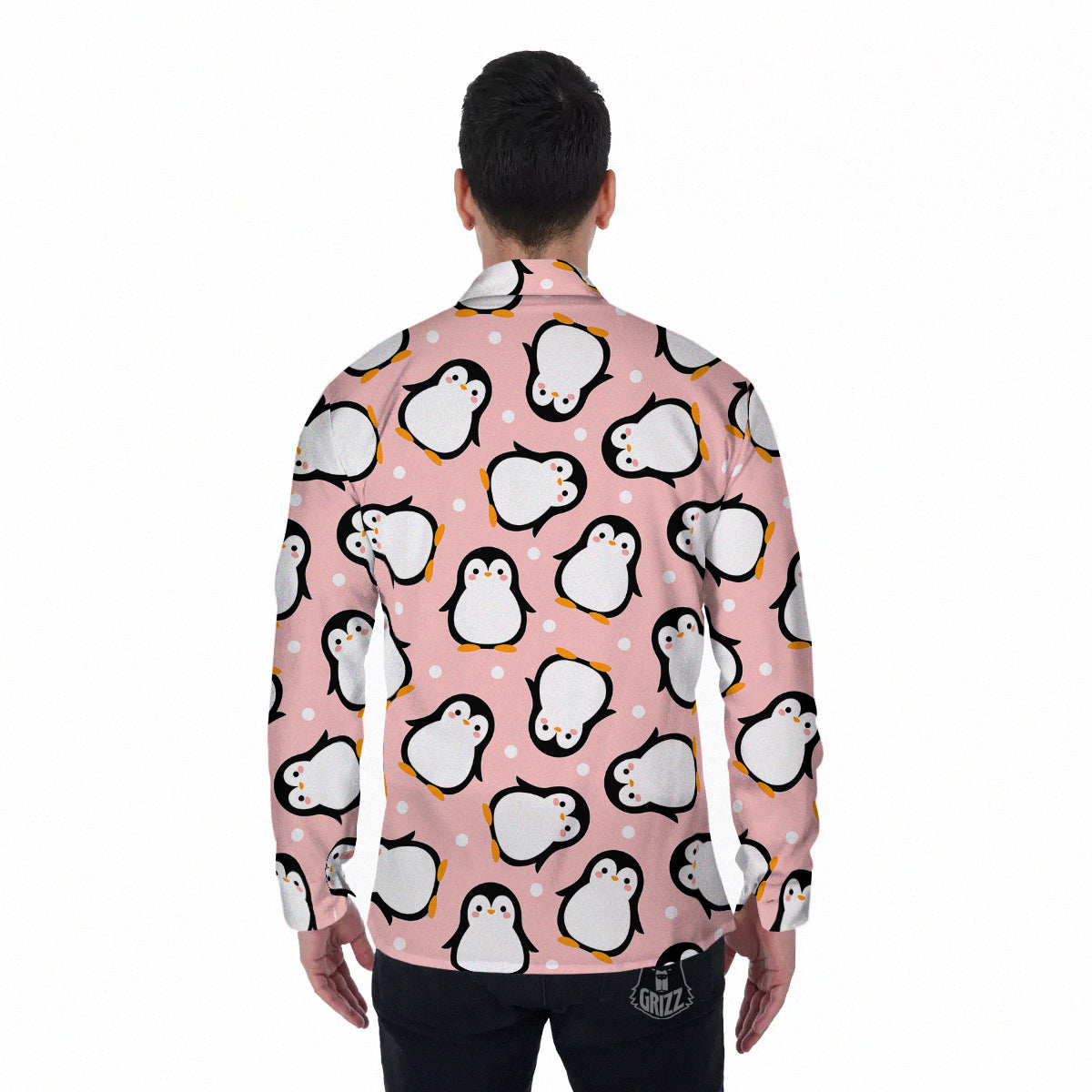 Penguin Xmas Print Pattern Men's Long Sleeve Shirts-grizzshop