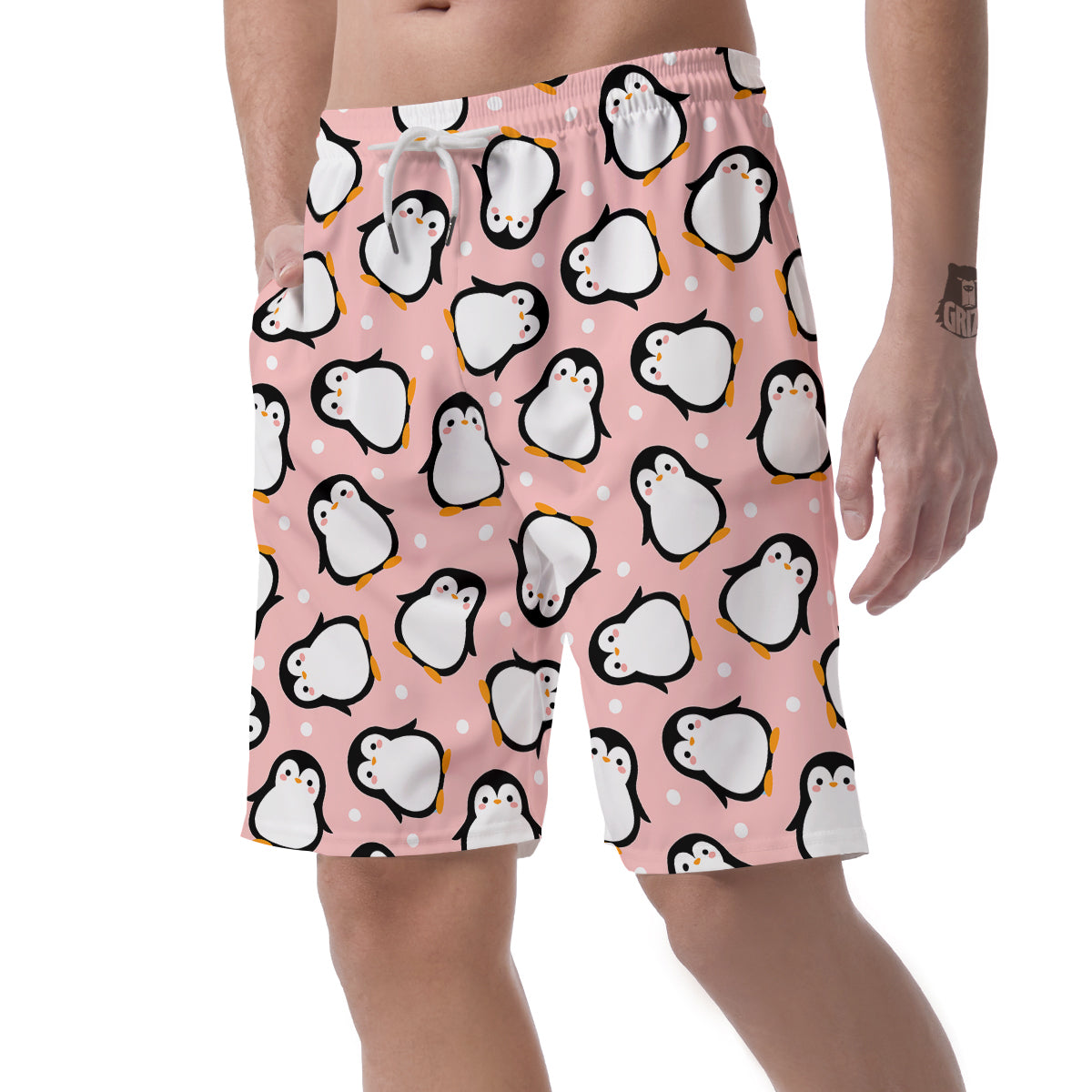 Penguin Xmas Print Pattern Men's Shorts-grizzshop