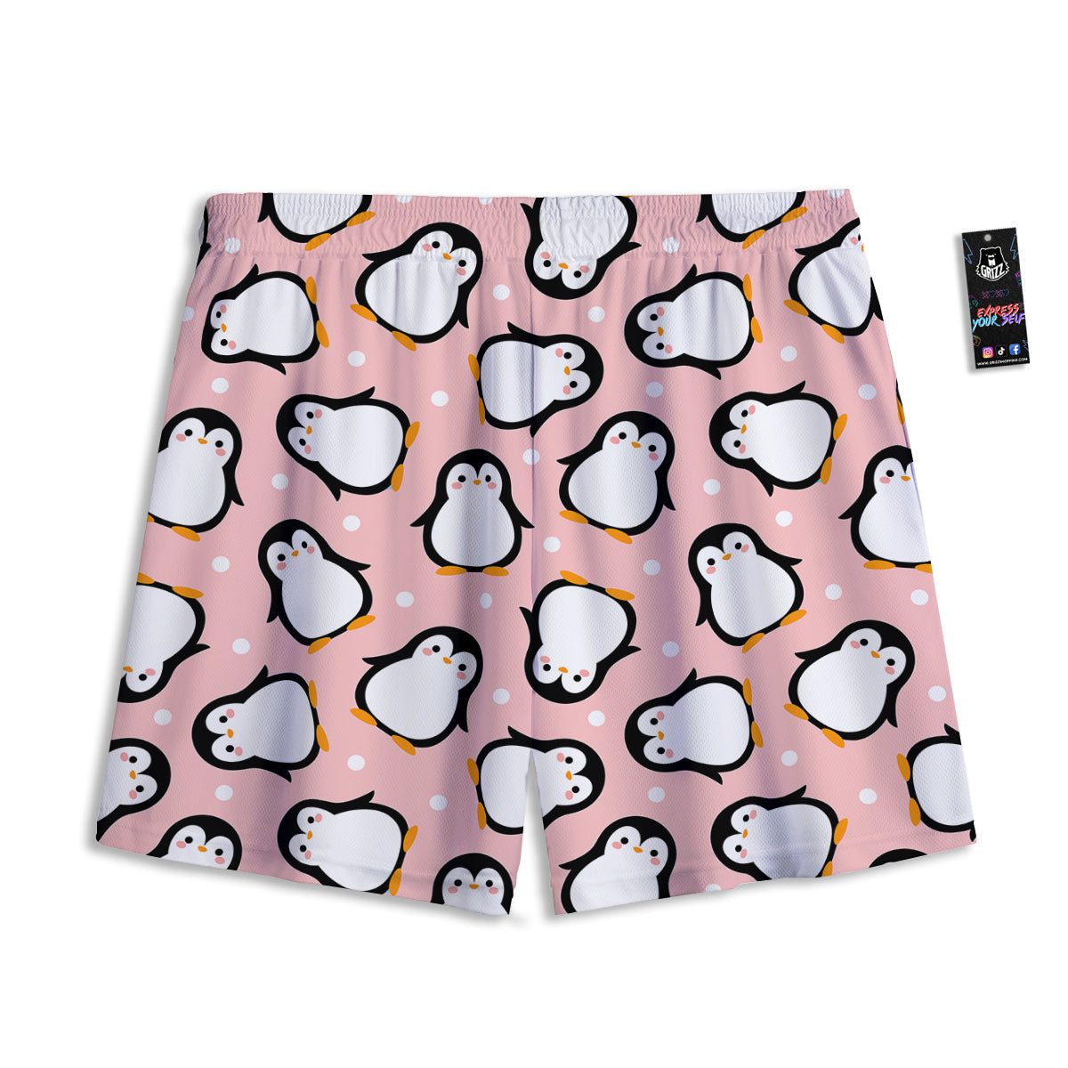 Penguin Xmas Print Pattern Mesh Shorts