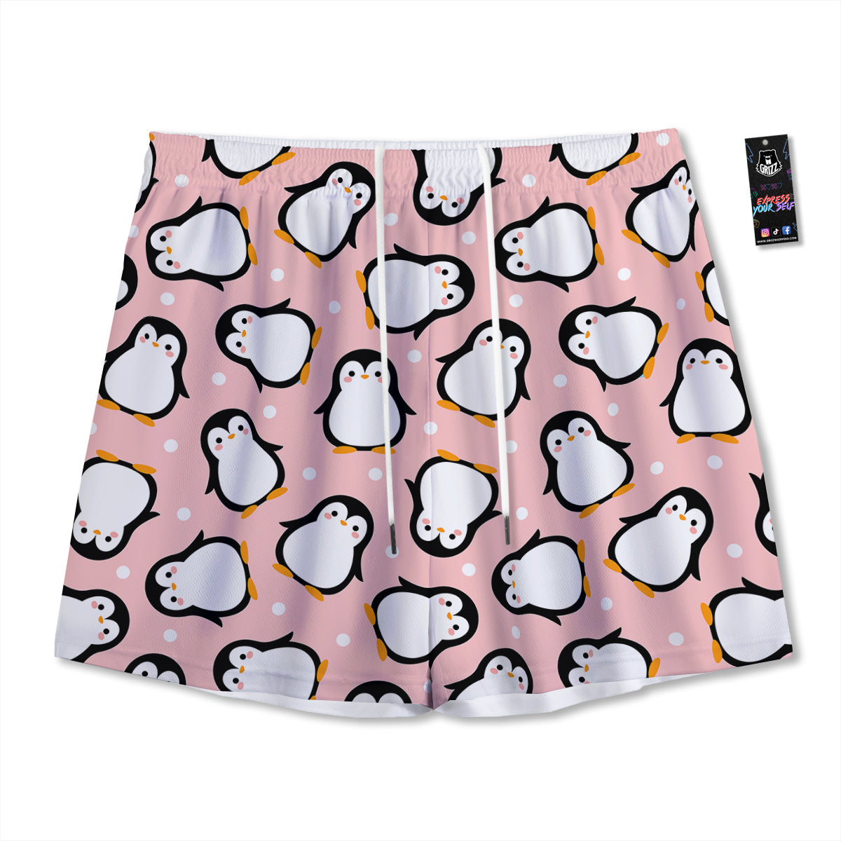 Penguin Xmas Print Pattern Mesh Shorts