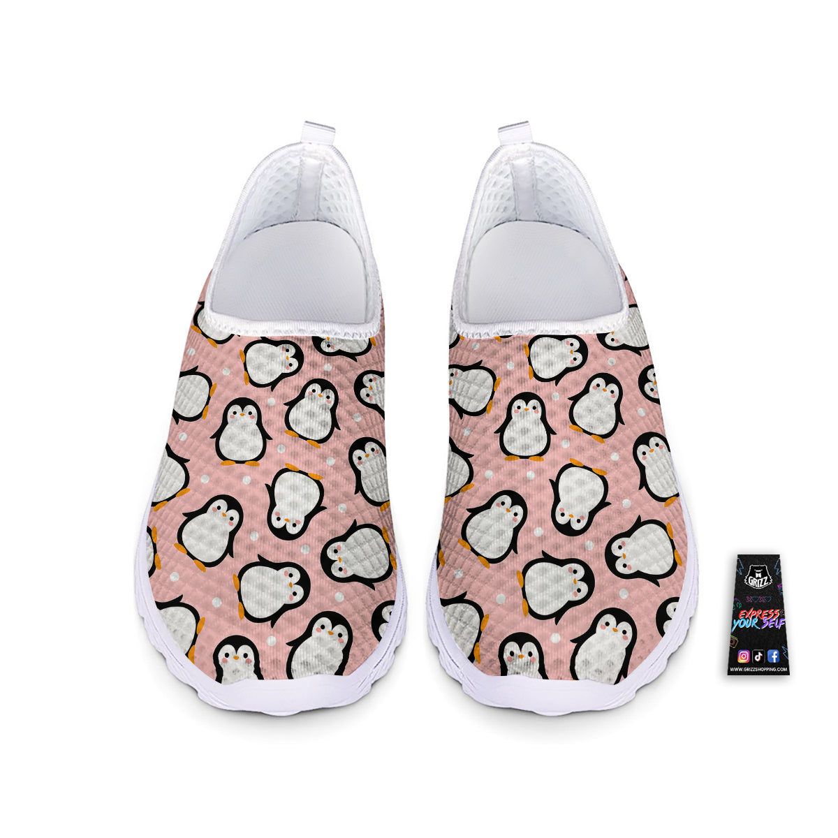 Penguin Xmas Print Pattern Nurse Shoes-grizzshop
