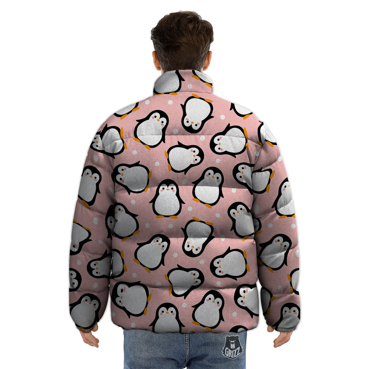 Penguin Xmas Print Pattern Puffer Jacket-grizzshop