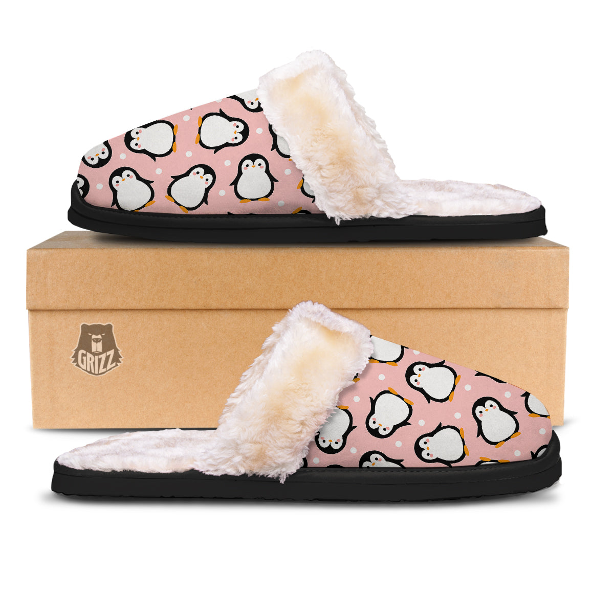 Penguin Xmas Print Pattern Slippers-grizzshop