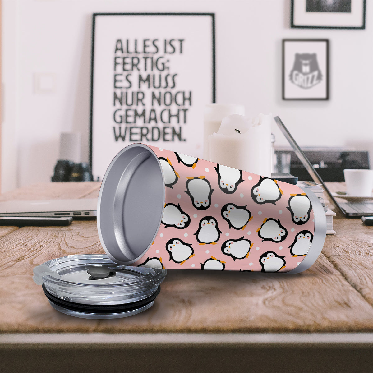 Penguin Xmas Print Pattern Tumbler-grizzshop