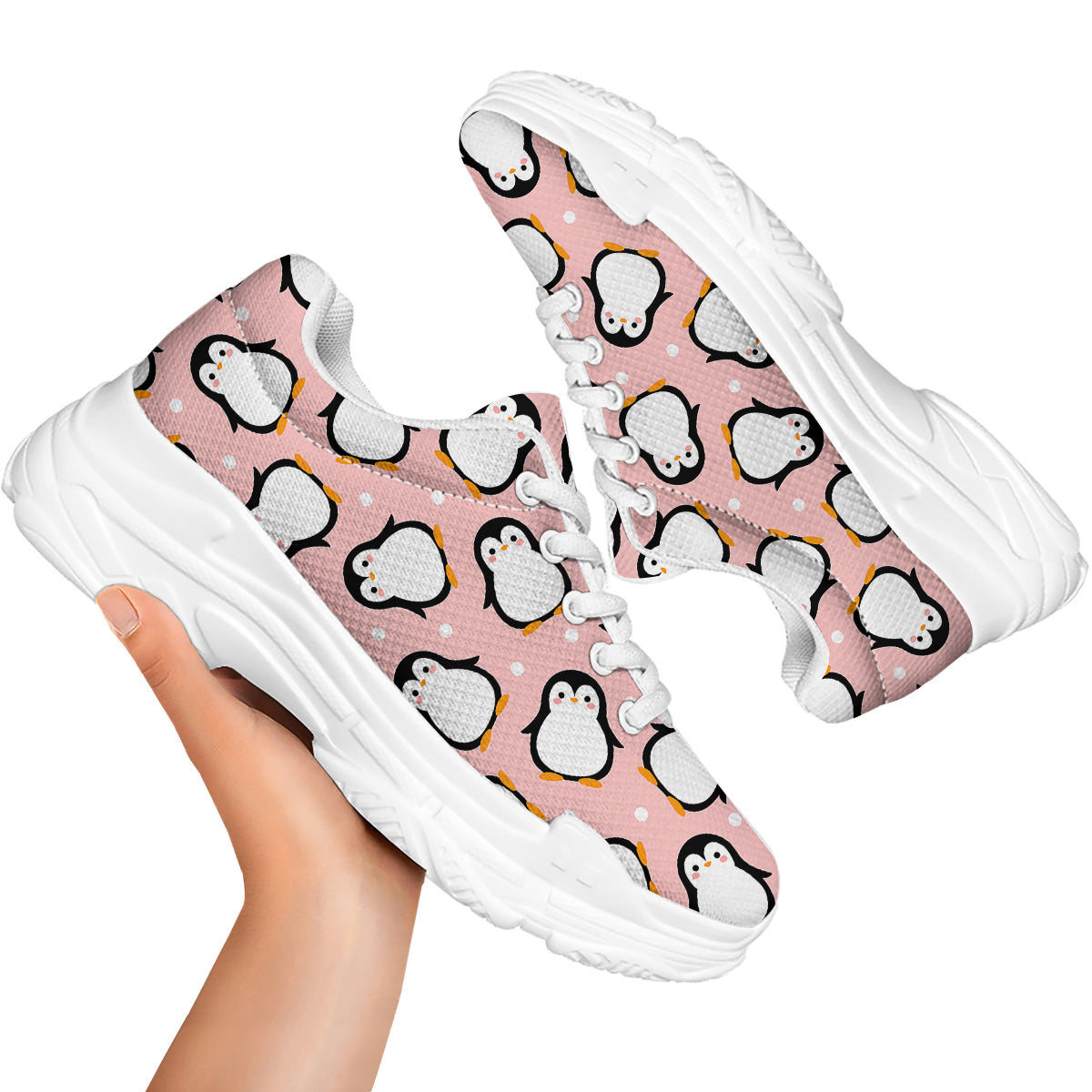 Penguin Xmas Print Pattern White Chunky Shoes-grizzshop