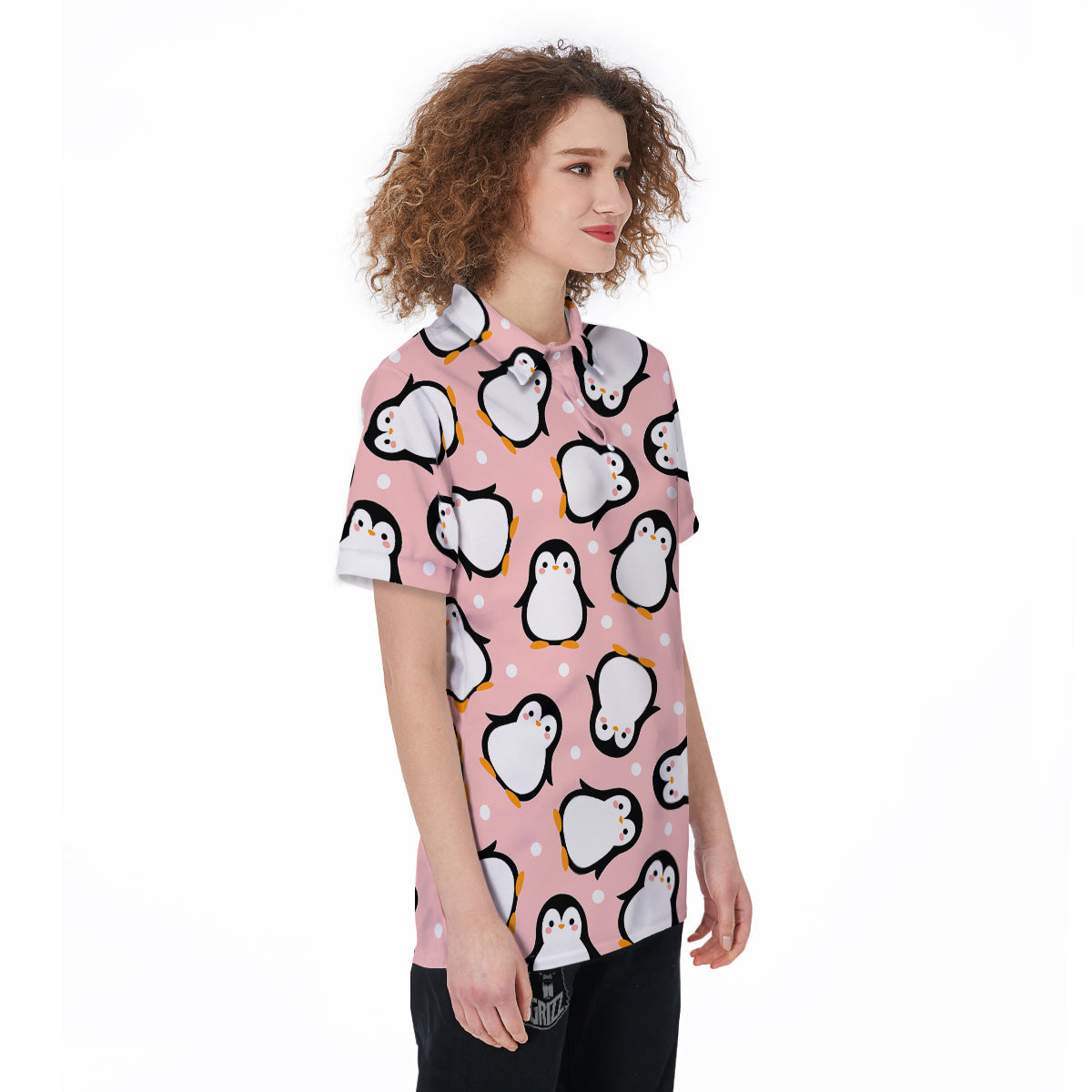 Penguin Xmas Print Pattern Women's Golf Shirts-grizzshop