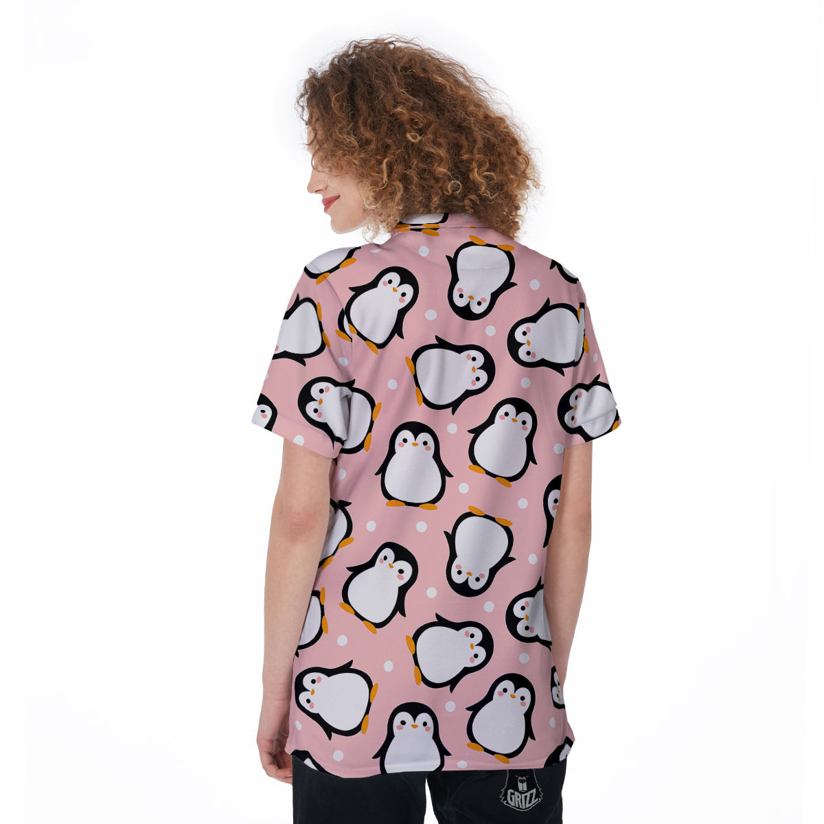 Penguin Xmas Print Pattern Women's Golf Shirts-grizzshop