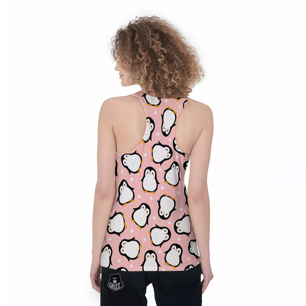 Penguin Xmas Print Pattern Women's Racerback Tank Top-grizzshop