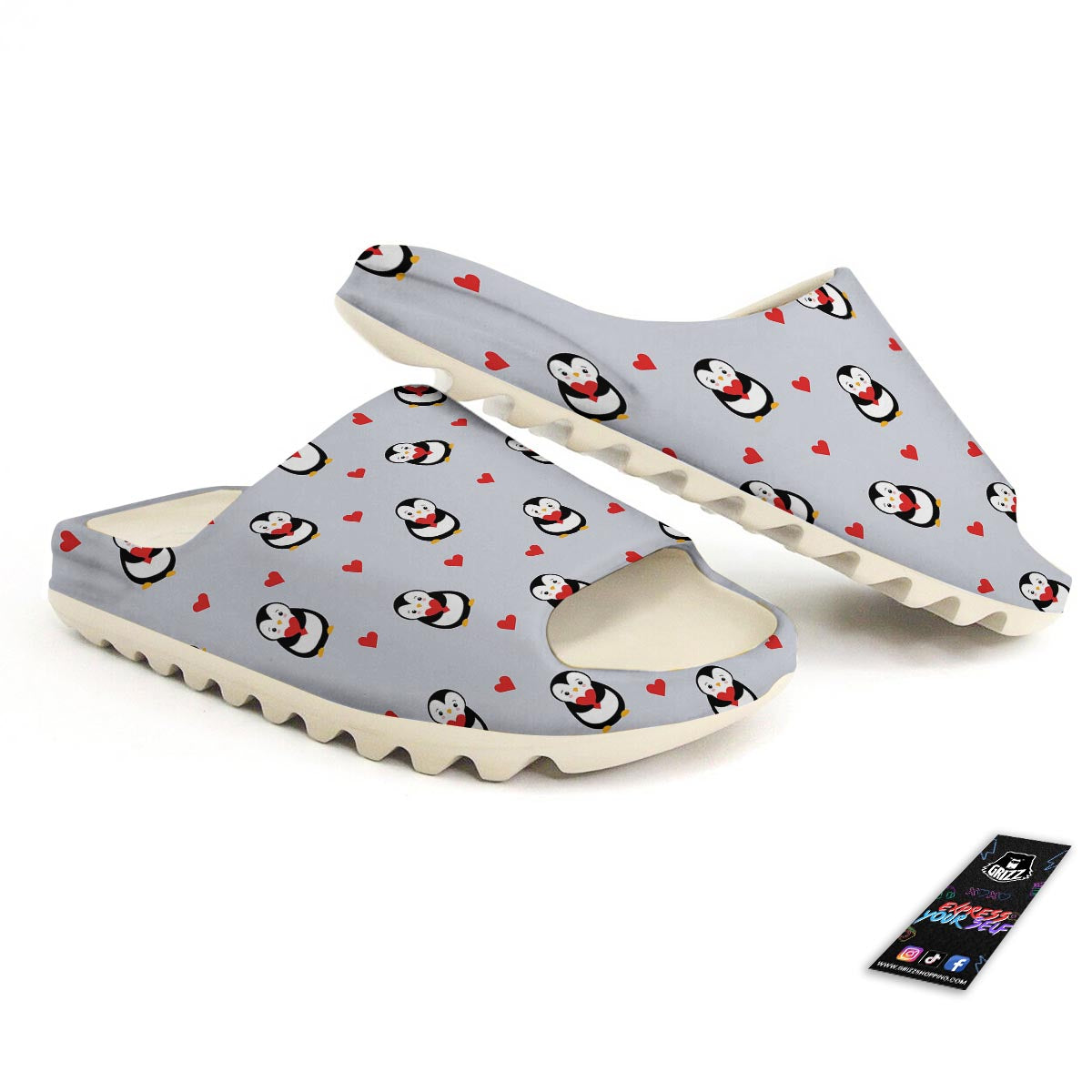 Penguin And Red Heart Print Pattern Sandals-grizzshop