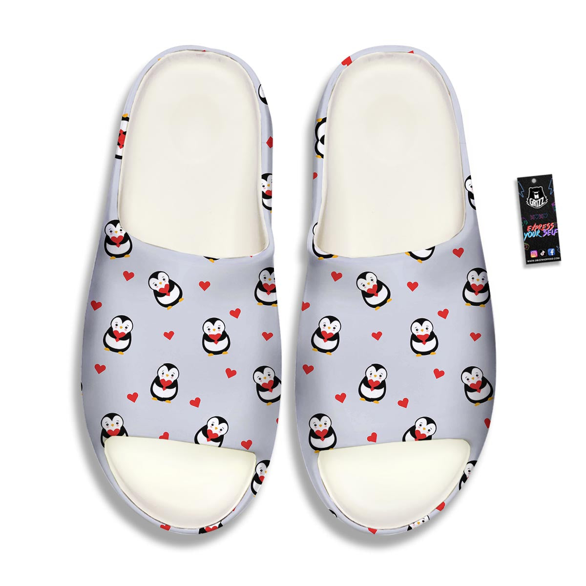 Penguin And Red Heart Print Pattern Sandals-grizzshop