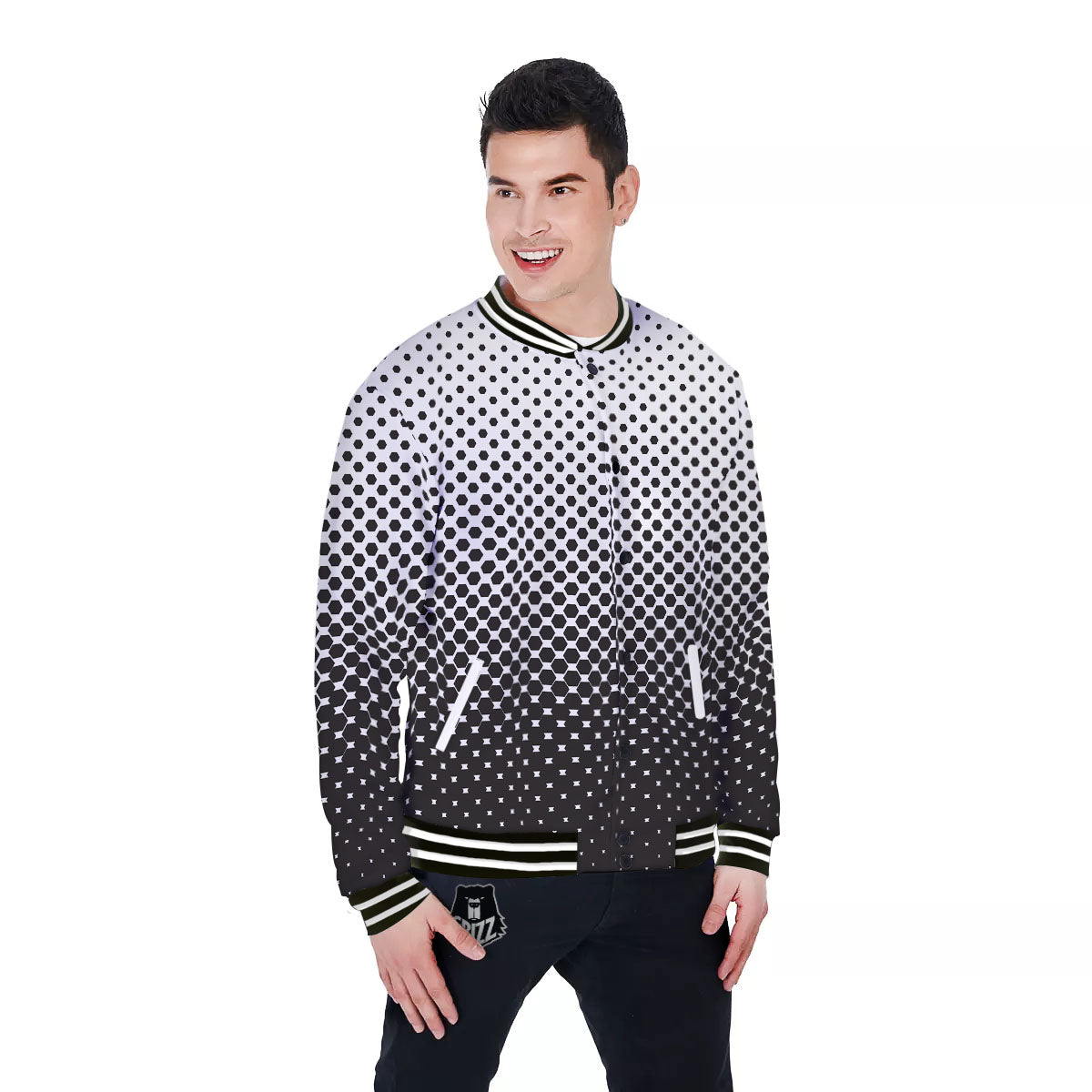 Pentagon Halftone Print Baseball Jacket-grizzshop