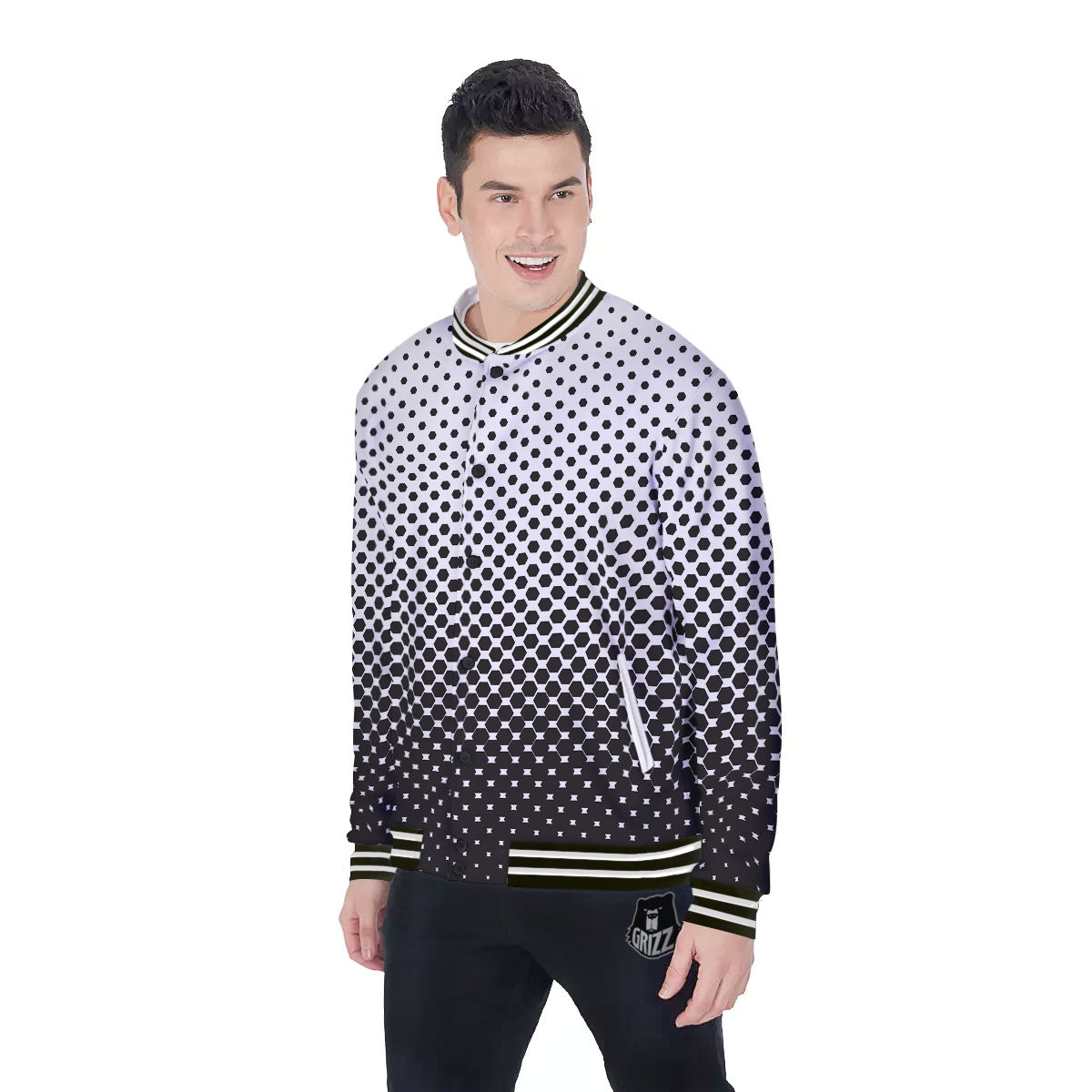 Pentagon Halftone Print Baseball Jacket-grizzshop