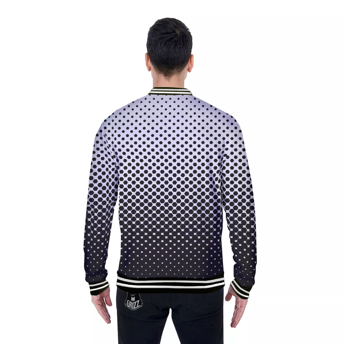 Pentagon Halftone Print Baseball Jacket-grizzshop