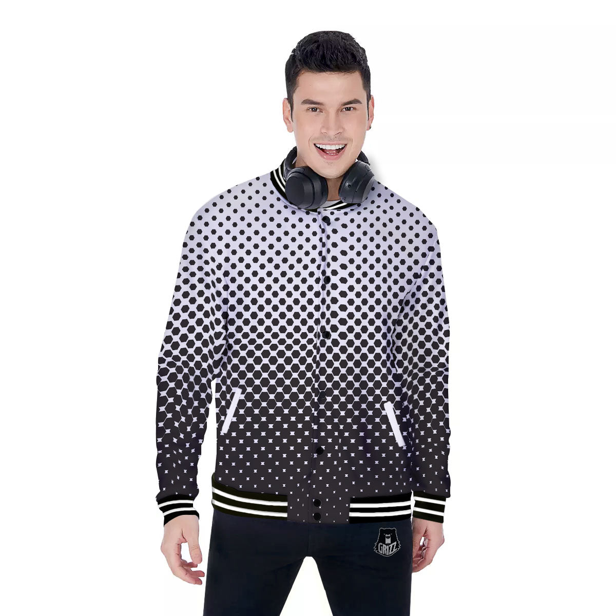 Pentagon Halftone Print Baseball Jacket-grizzshop