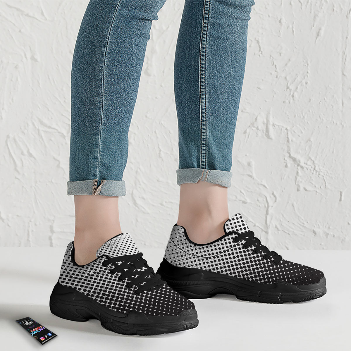 Pentagon Halftone Print Black Chunky Shoes-grizzshop