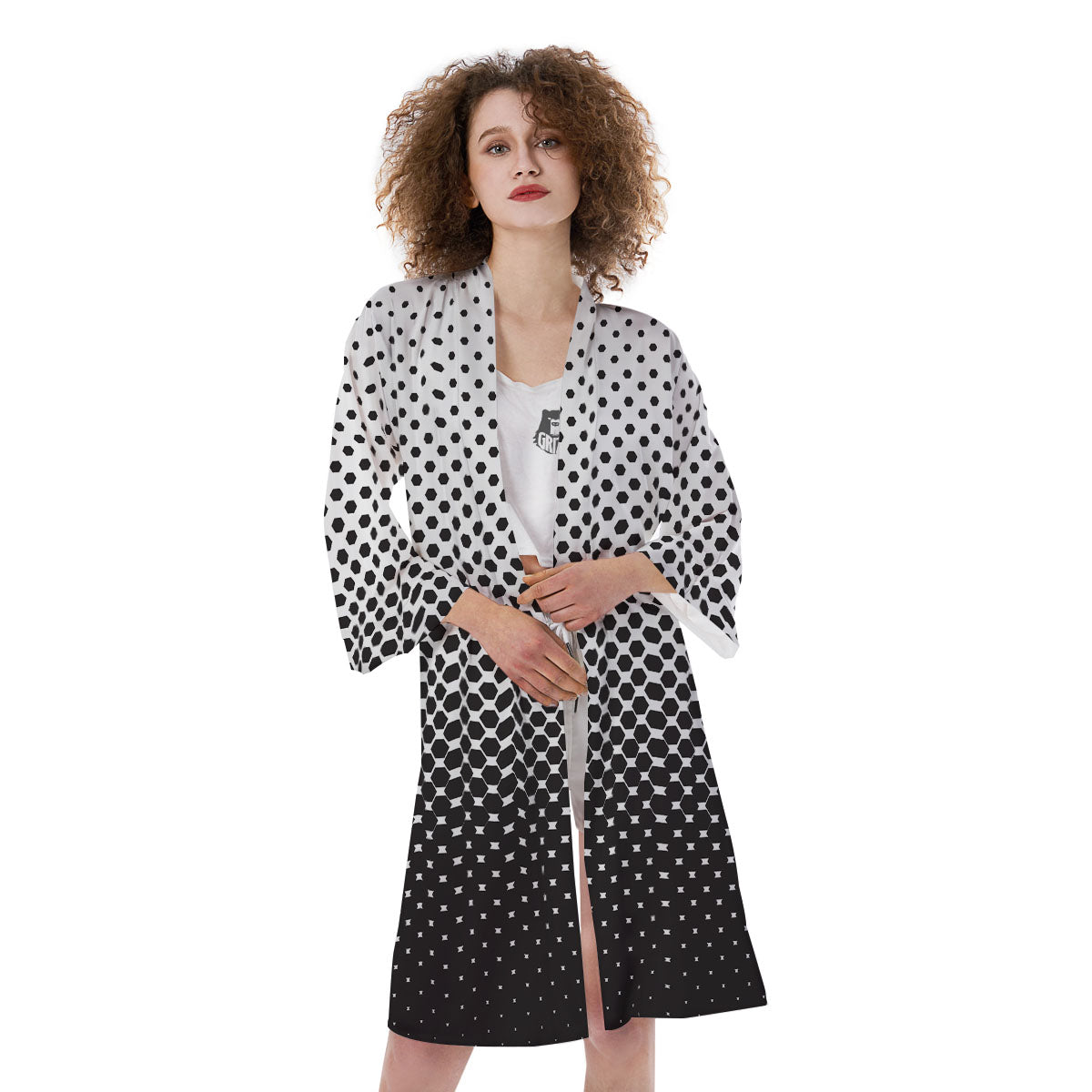 Pentagon Halftone Print Kimono-grizzshop