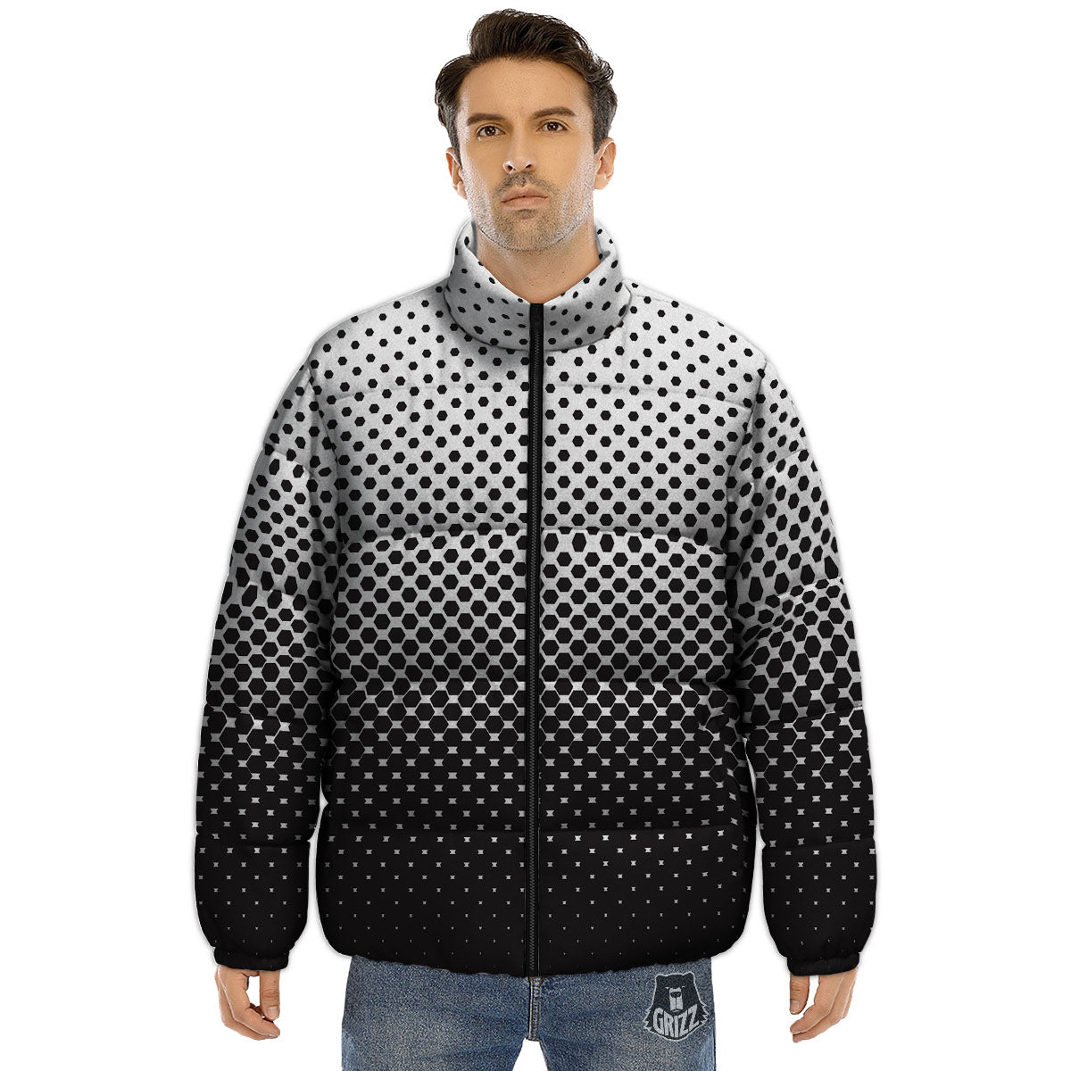 Pentagon Halftone Print Puffer Jacket-grizzshop