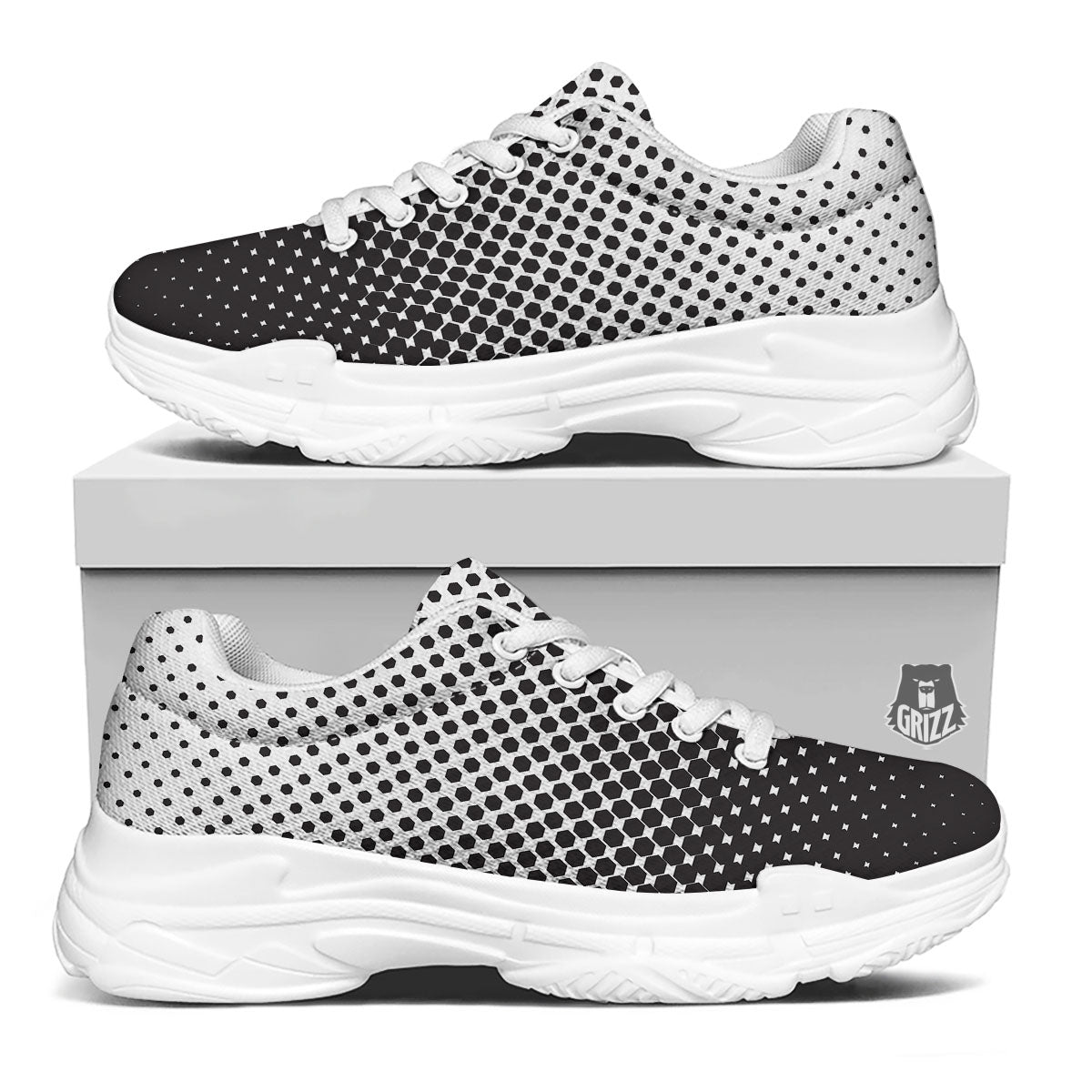 Pentagon Halftone Print White Chunky Shoes-grizzshop