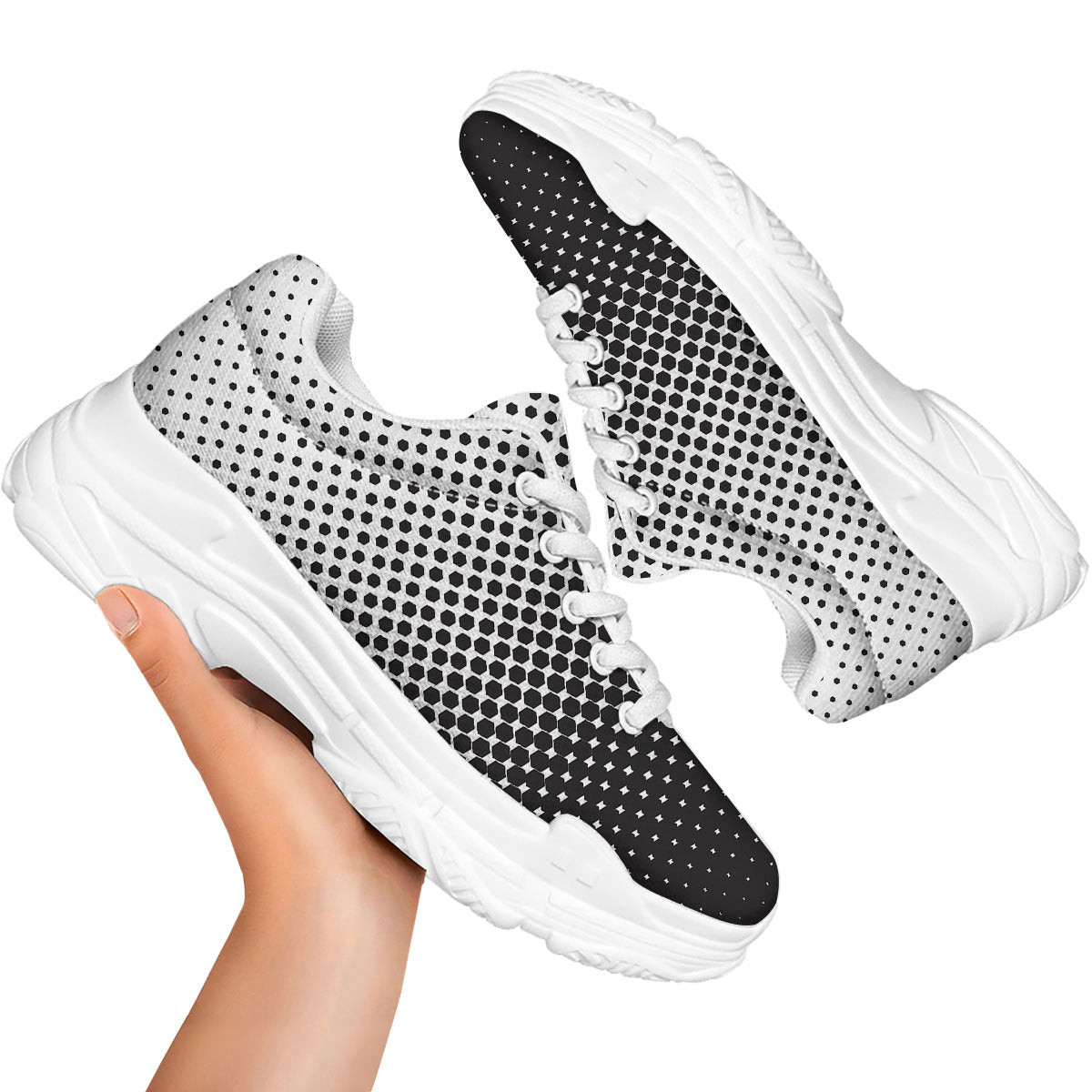 Pentagon Halftone Print White Chunky Shoes-grizzshop