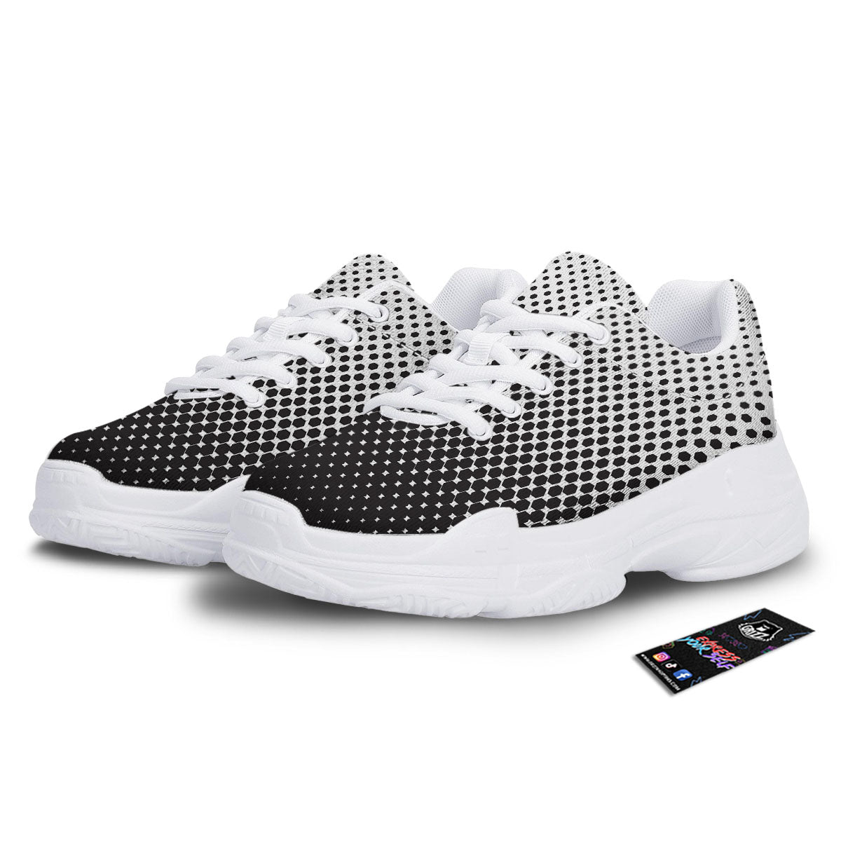 Pentagon Halftone Print White Chunky Shoes-grizzshop