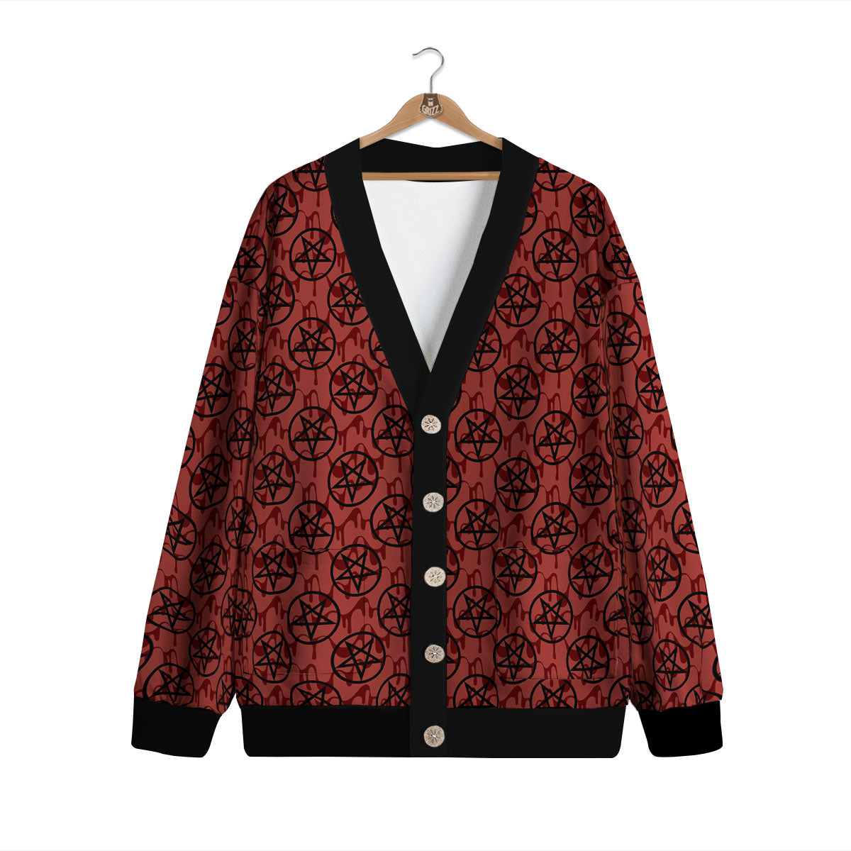 Pentagram Bloody Satanic Print Pattern Cardigan-grizzshop