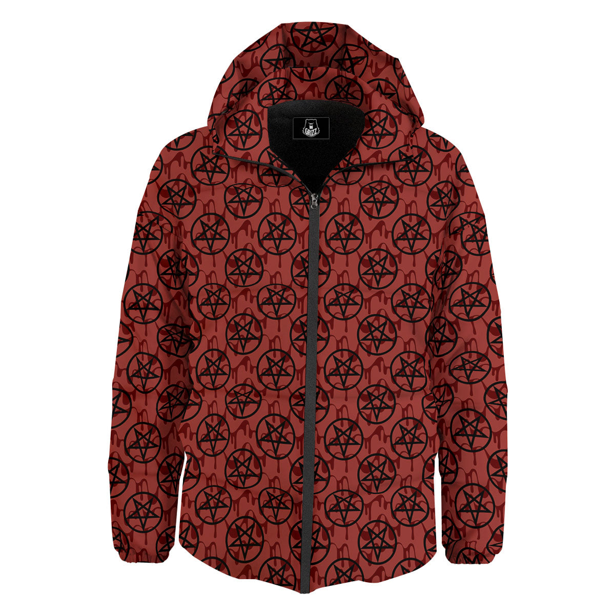 Pentagram Bloody Satanic Print Pattern Down Jacket-grizzshop