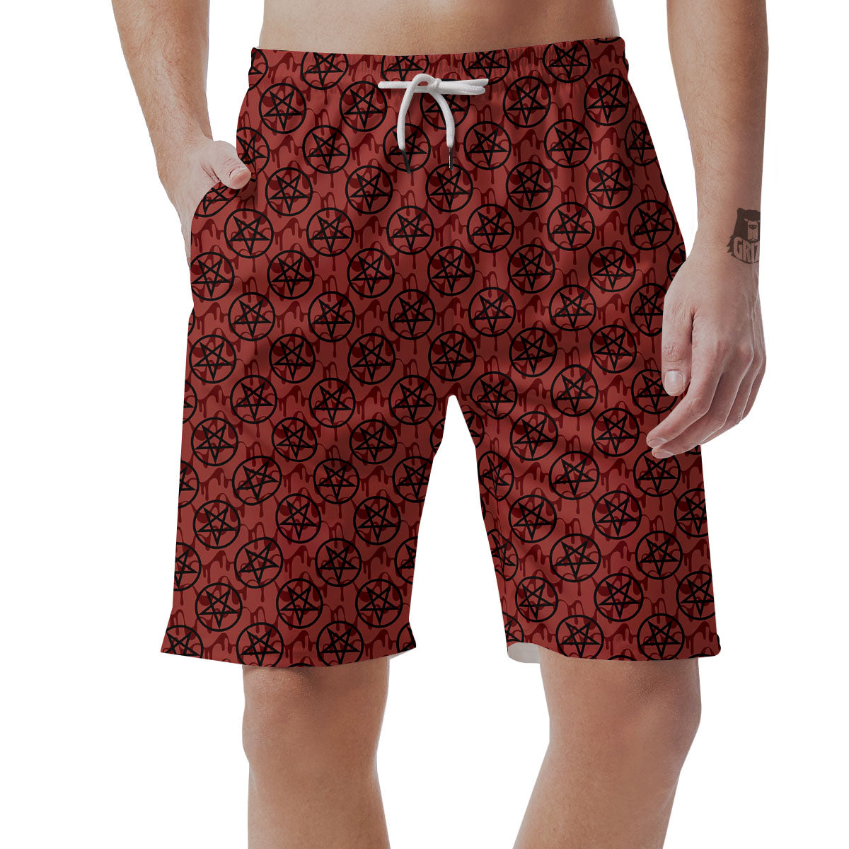 Pentagram Bloody Satanic Print Pattern Men's Shorts-grizzshop