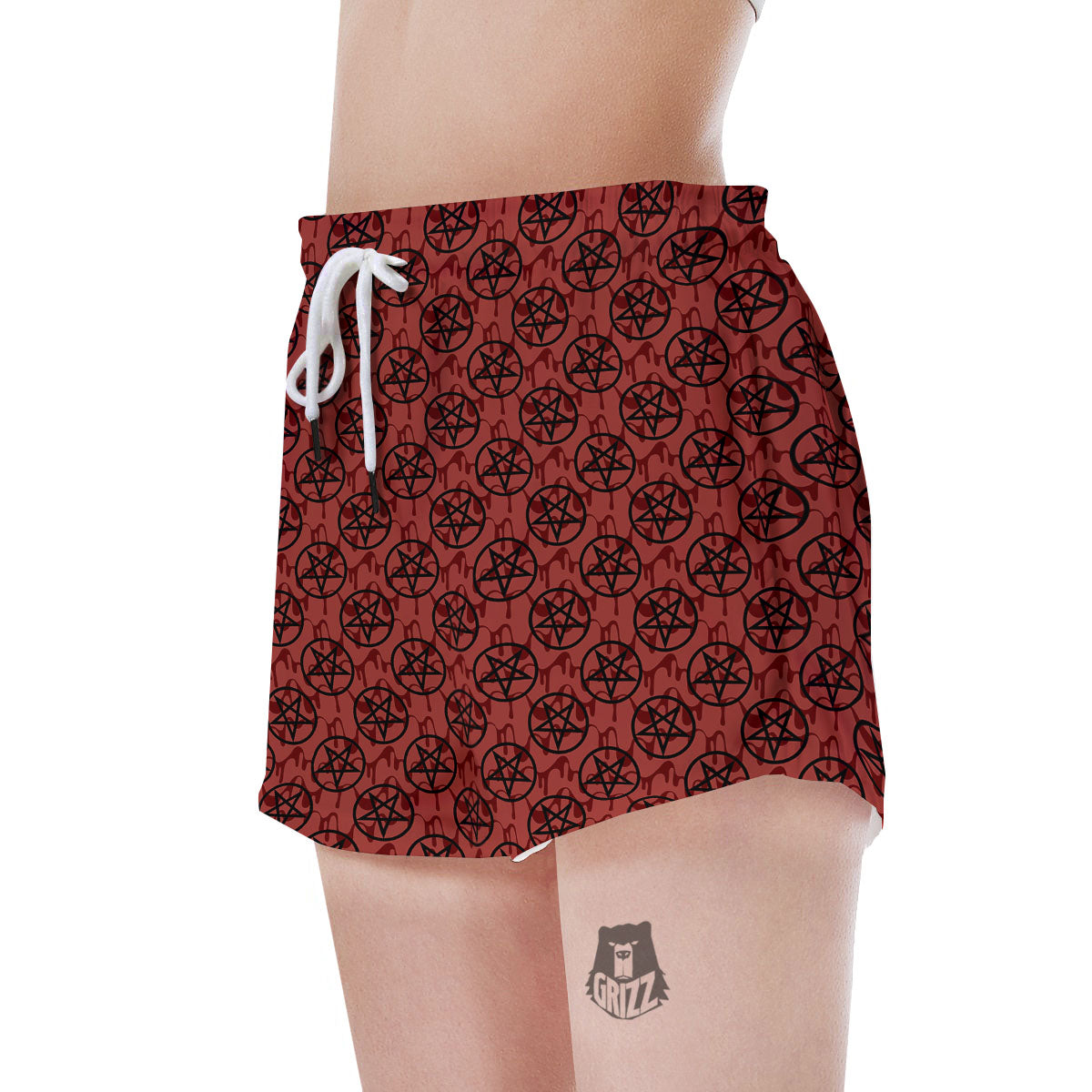Pentagram Bloody Satanic Print Pattern Women's Shorts-grizzshop
