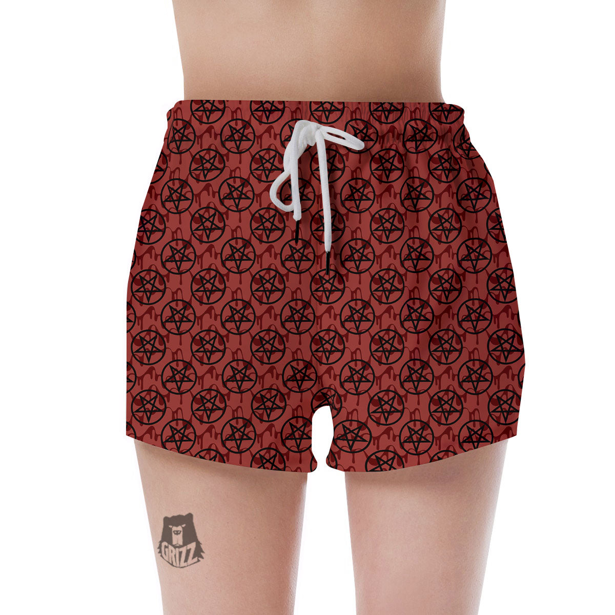 Pentagram Bloody Satanic Print Pattern Women's Shorts-grizzshop