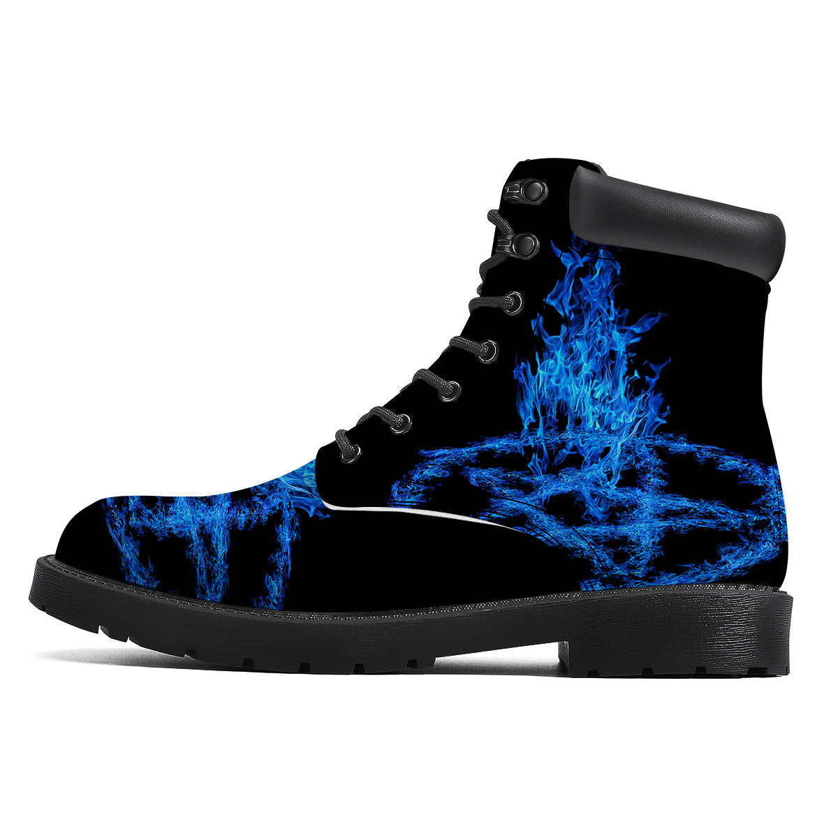 Pentagram Blue Flame Print Boots-grizzshop