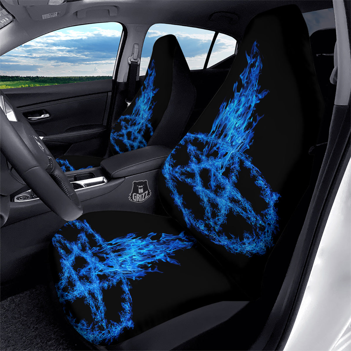 Pentagram Blue Flame Print Car Seat Covers-grizzshop
