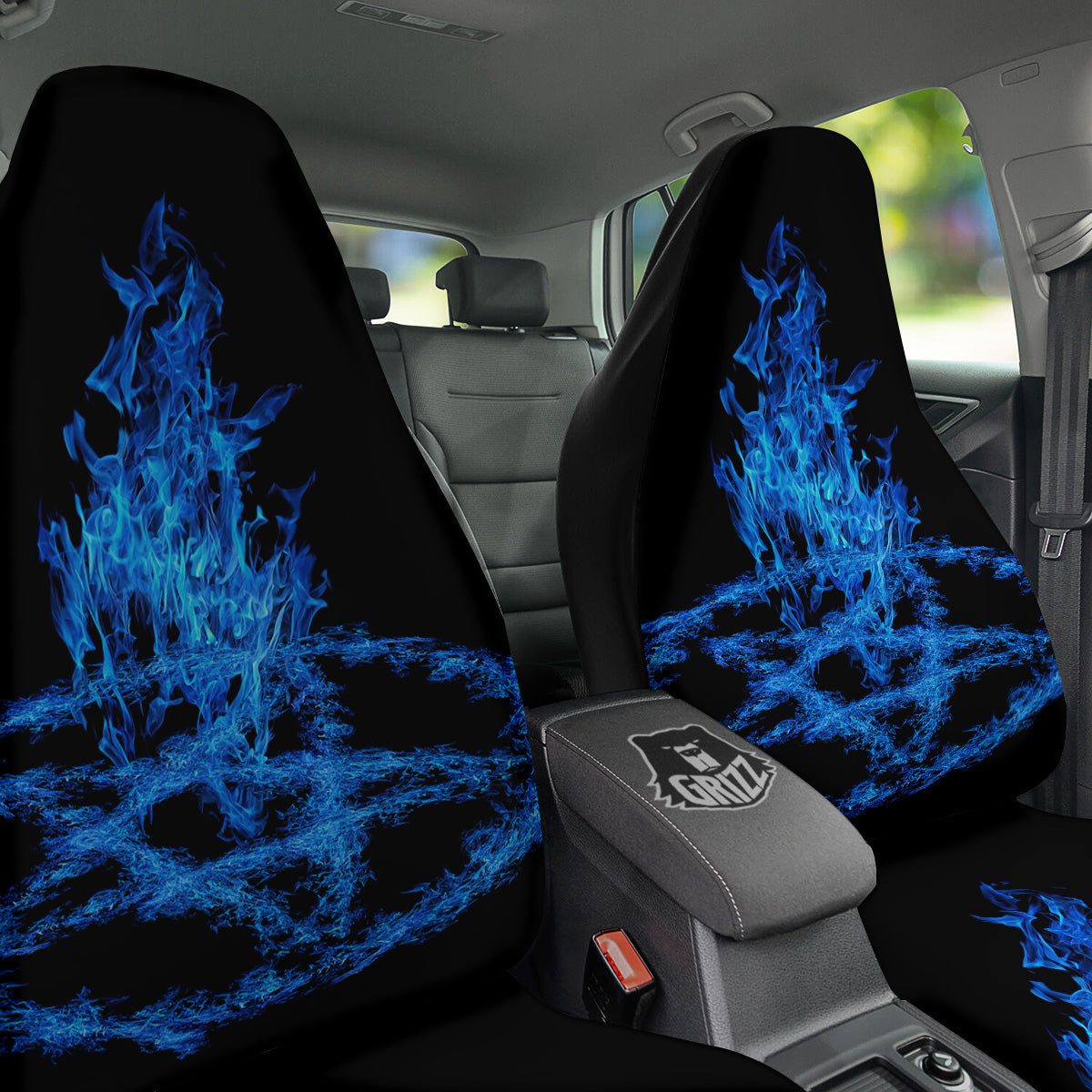Pentagram Blue Flame Print Car Seat Covers-grizzshop