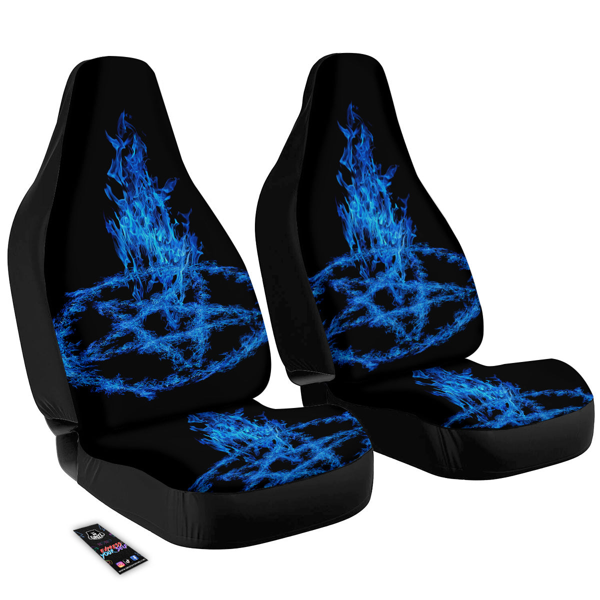 Pentagram Blue Flame Print Car Seat Covers-grizzshop
