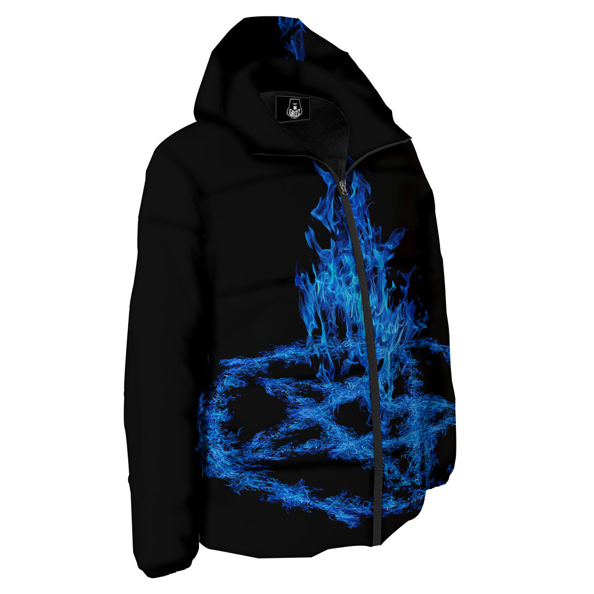 Pentagram Blue Flame Print Down Jacket-grizzshop