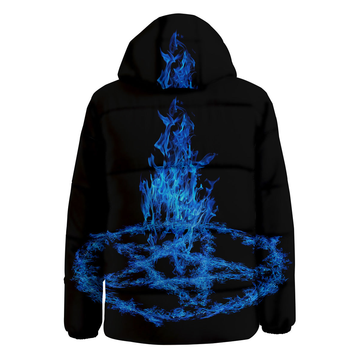 Pentagram Blue Flame Print Down Jacket-grizzshop